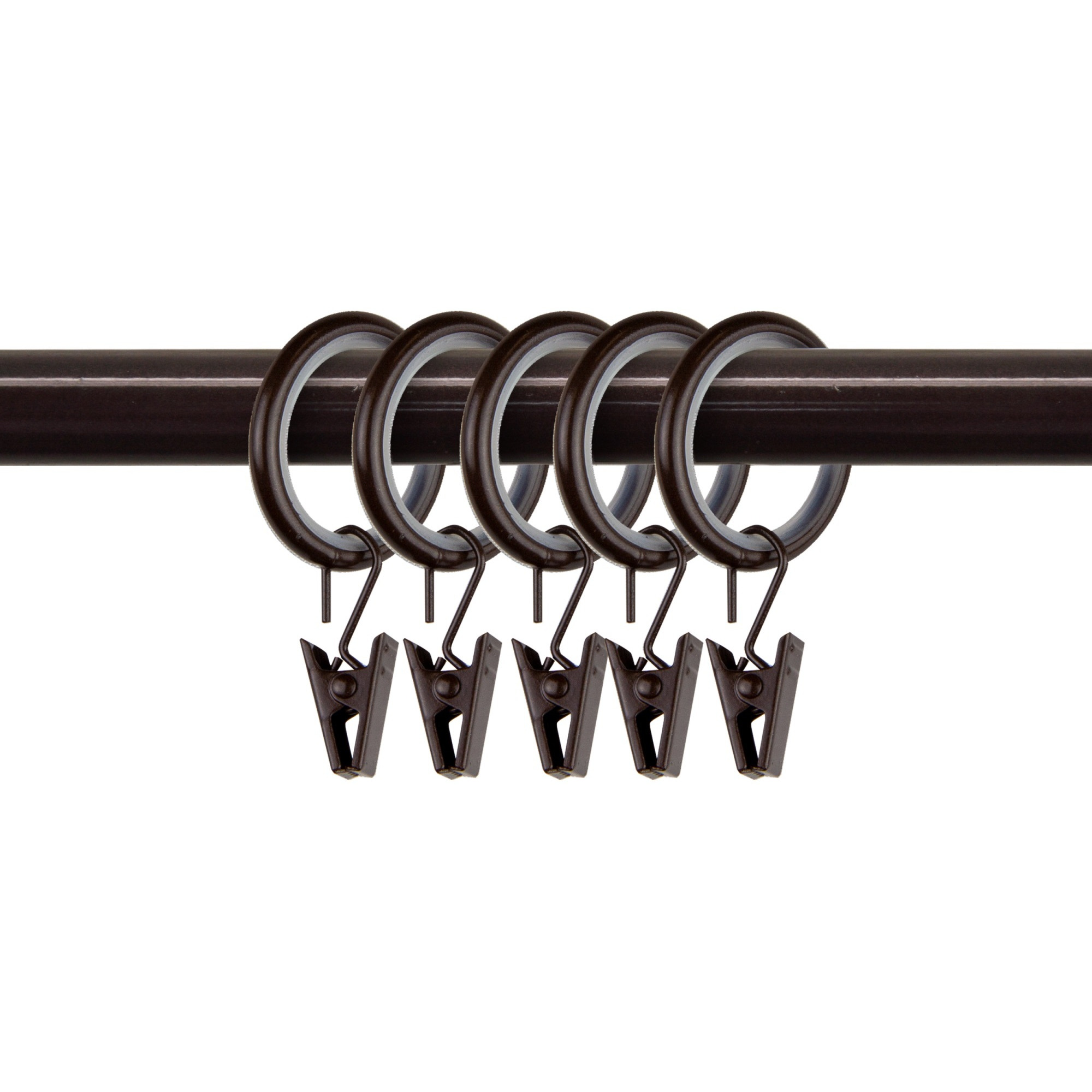 7/8 inch Noise-Canceling Curtain Rings w/clips (Set of 10) - Cocoa