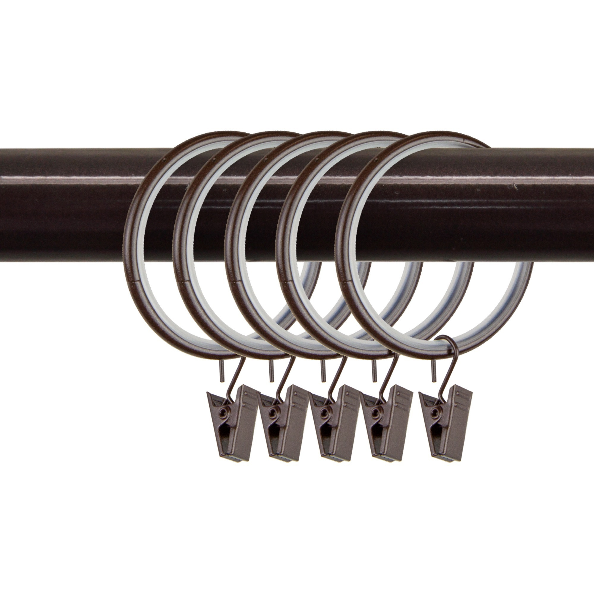 1-3/4 inch Noise-Canceling Curtain Rings w/clips (Set of 10) - Cocoa