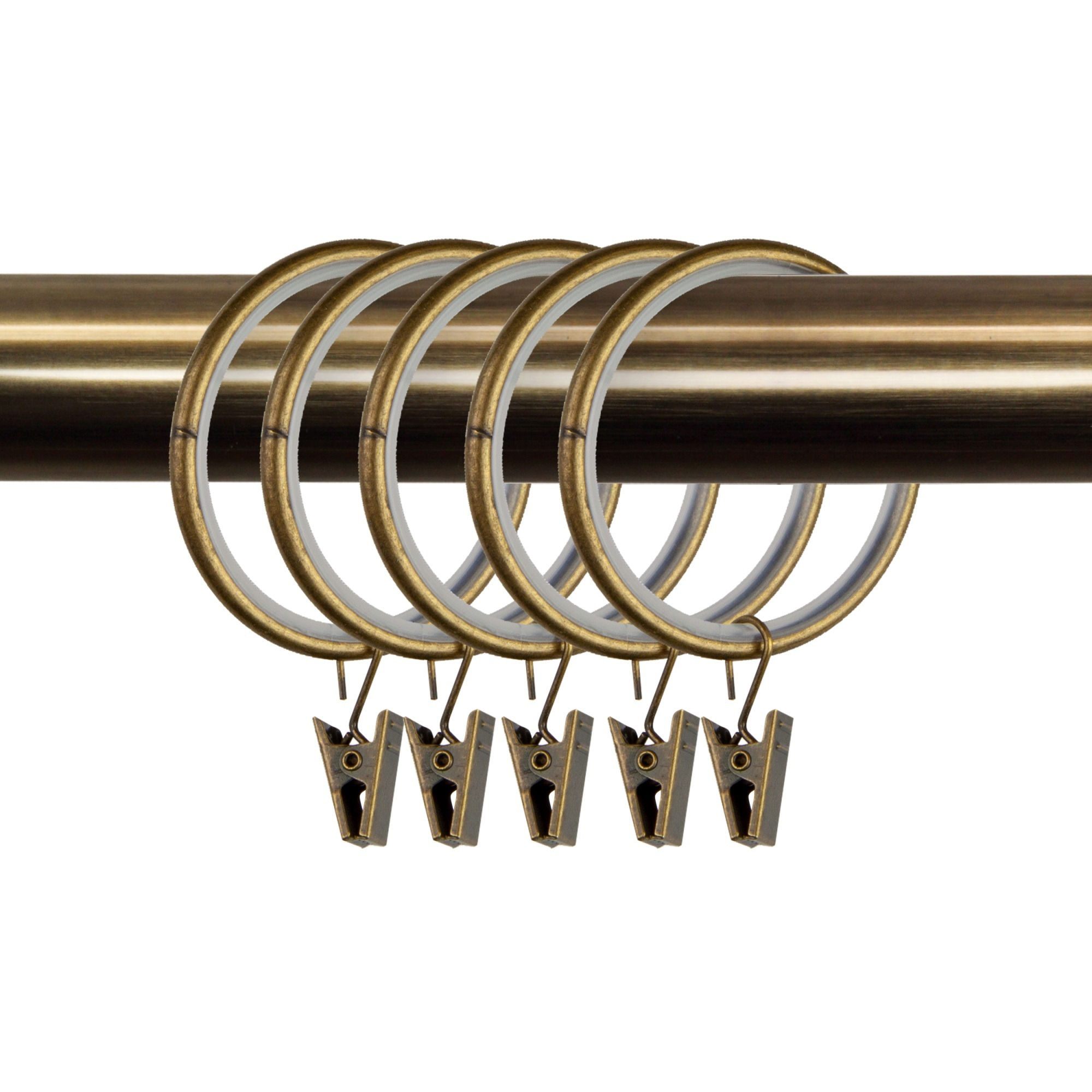 1-3/4 inch Noise-Canceling Curtain Rings w/clips (Set of 10) - Antique Brass