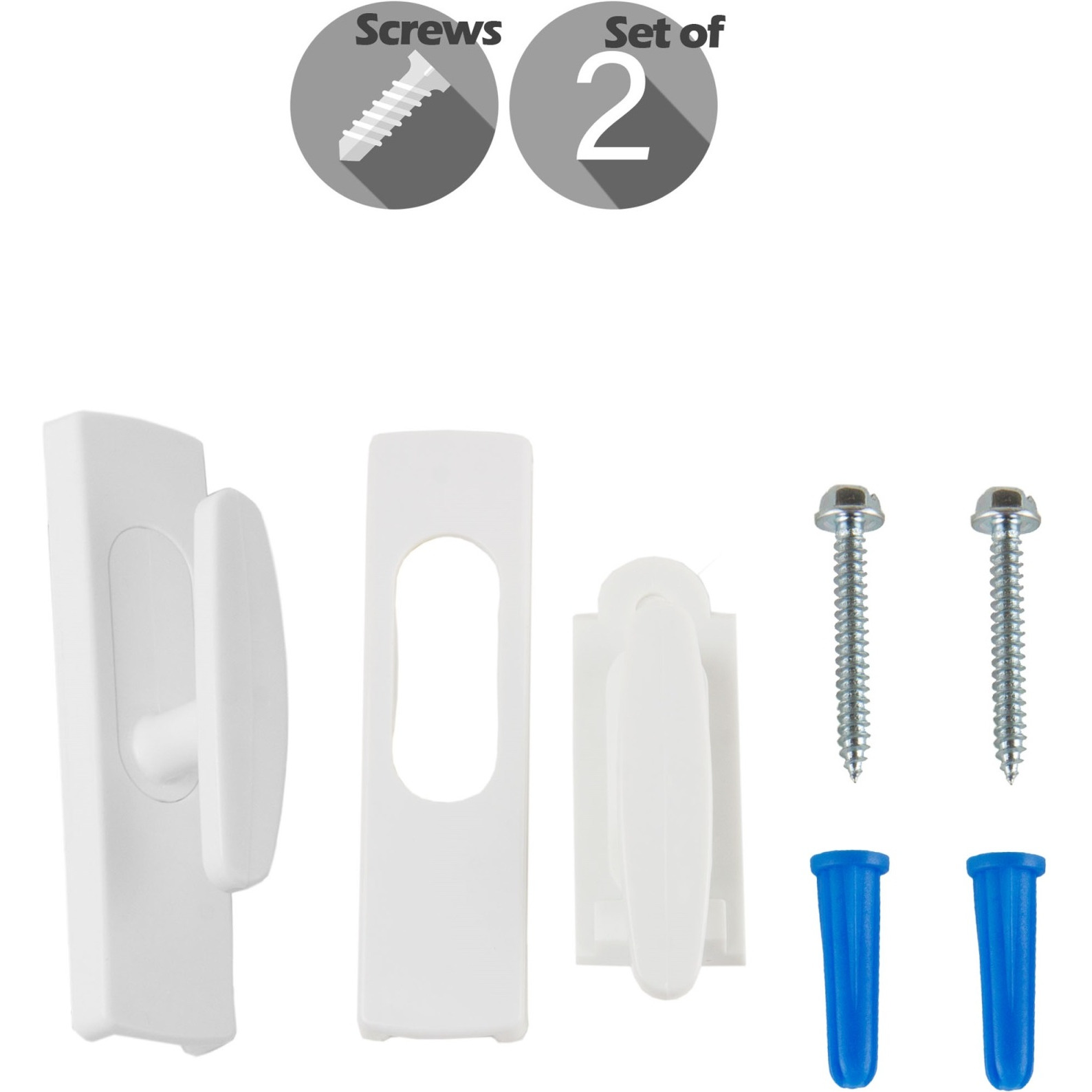 Wall Hooks with Screws (Set of 2) - White