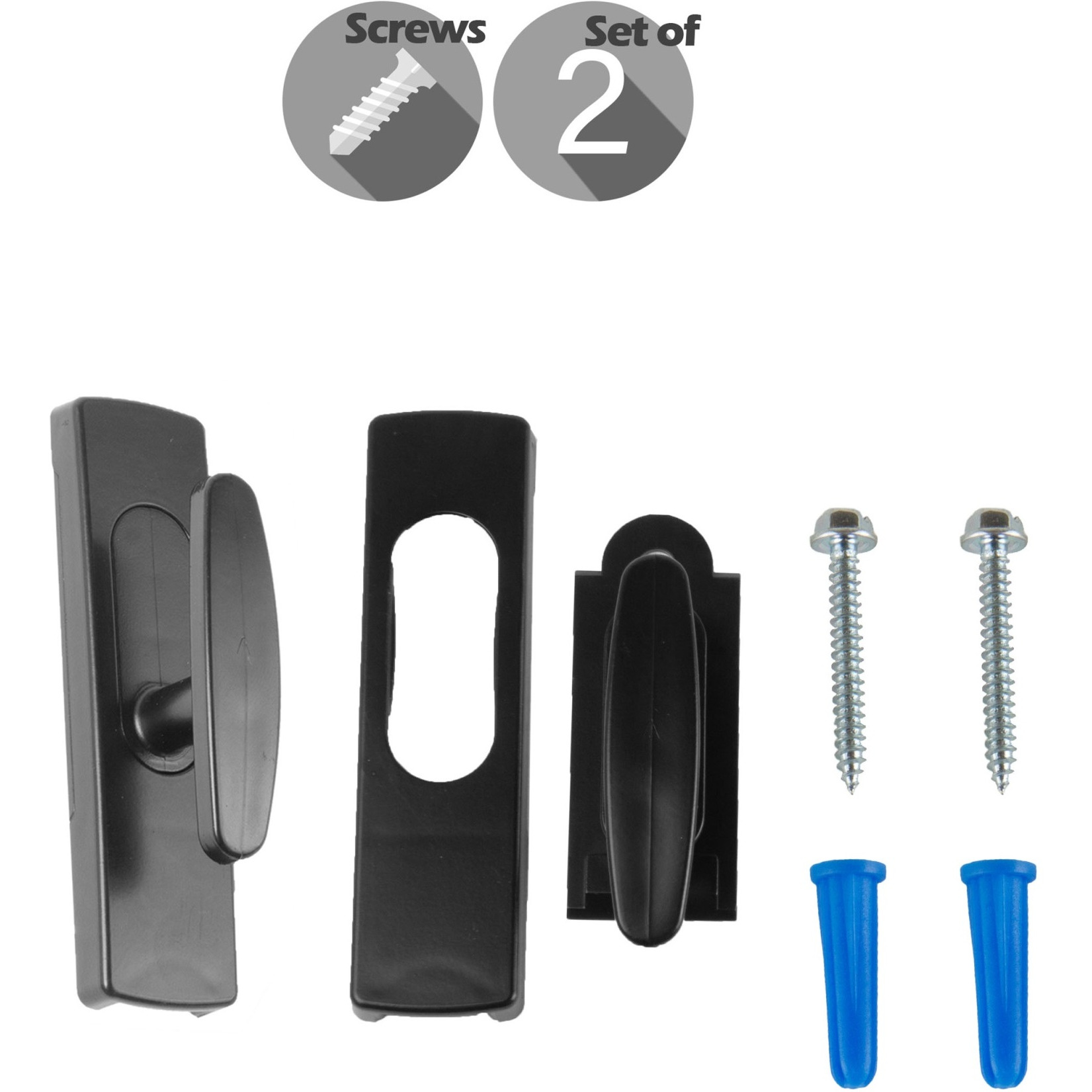 Wall Hooks with Screws (Set of 2) - Black