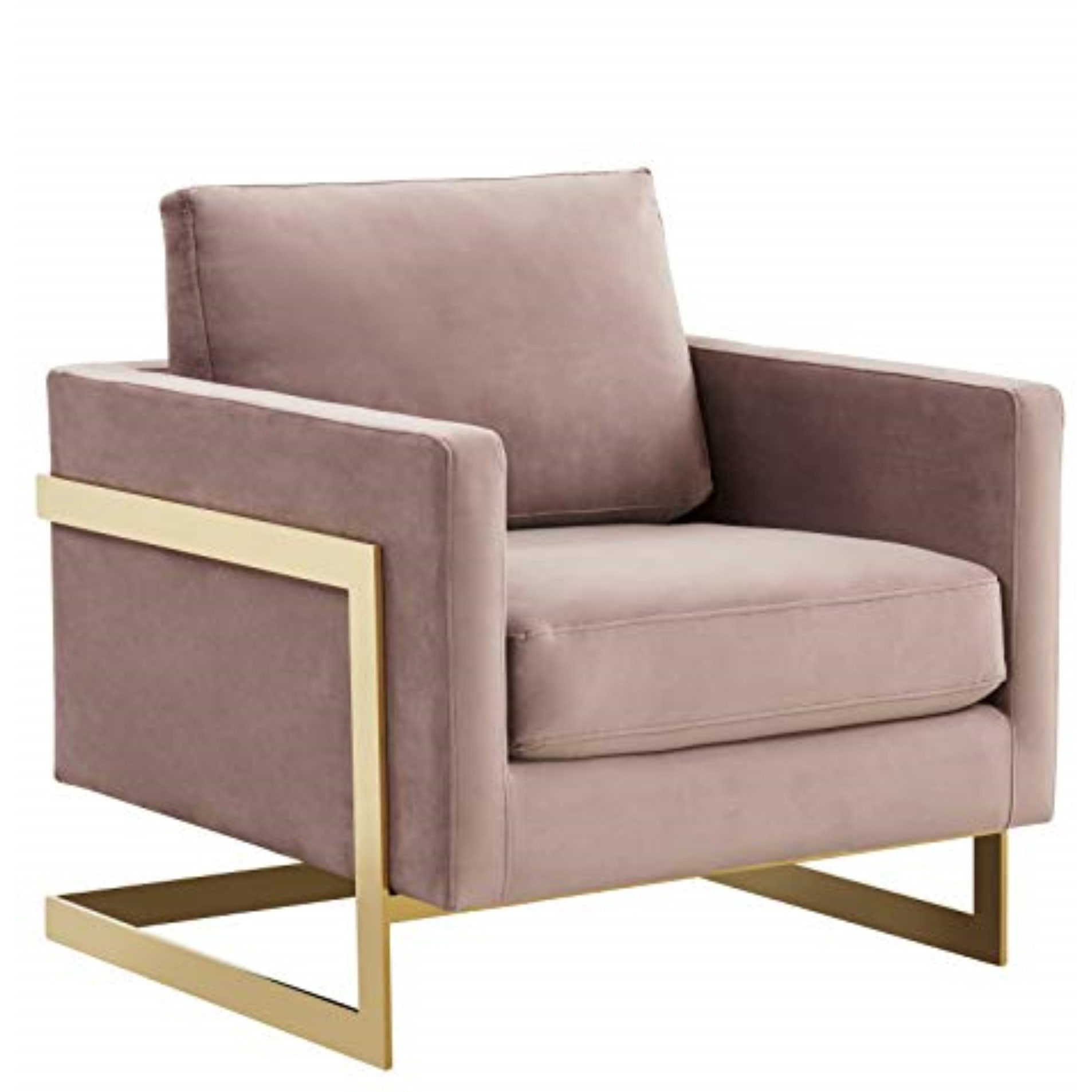 LeisureMod Lincoln Velvet Accent Armchair With Gold Frame