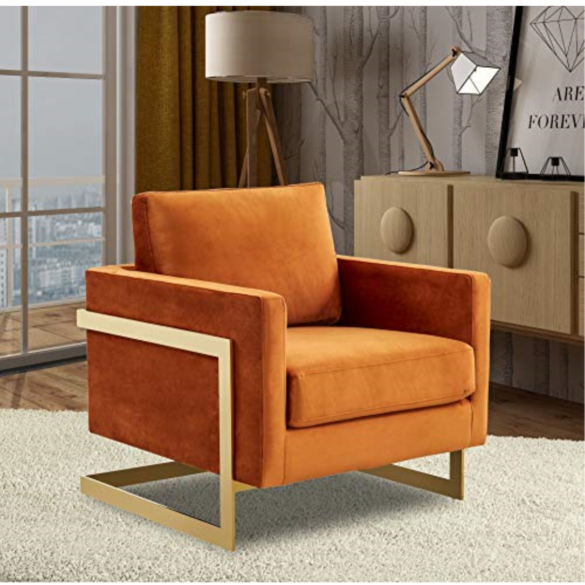 LeisureMod Lincoln Velvet Accent Armchair With Gold Frame