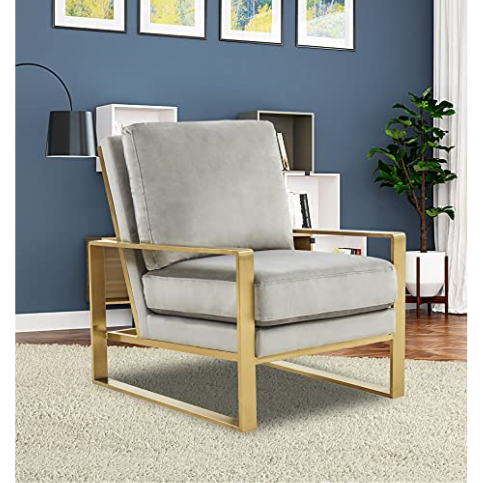LeisureMod Jefferson Velvet Design Accent Armchair With Gold Frame