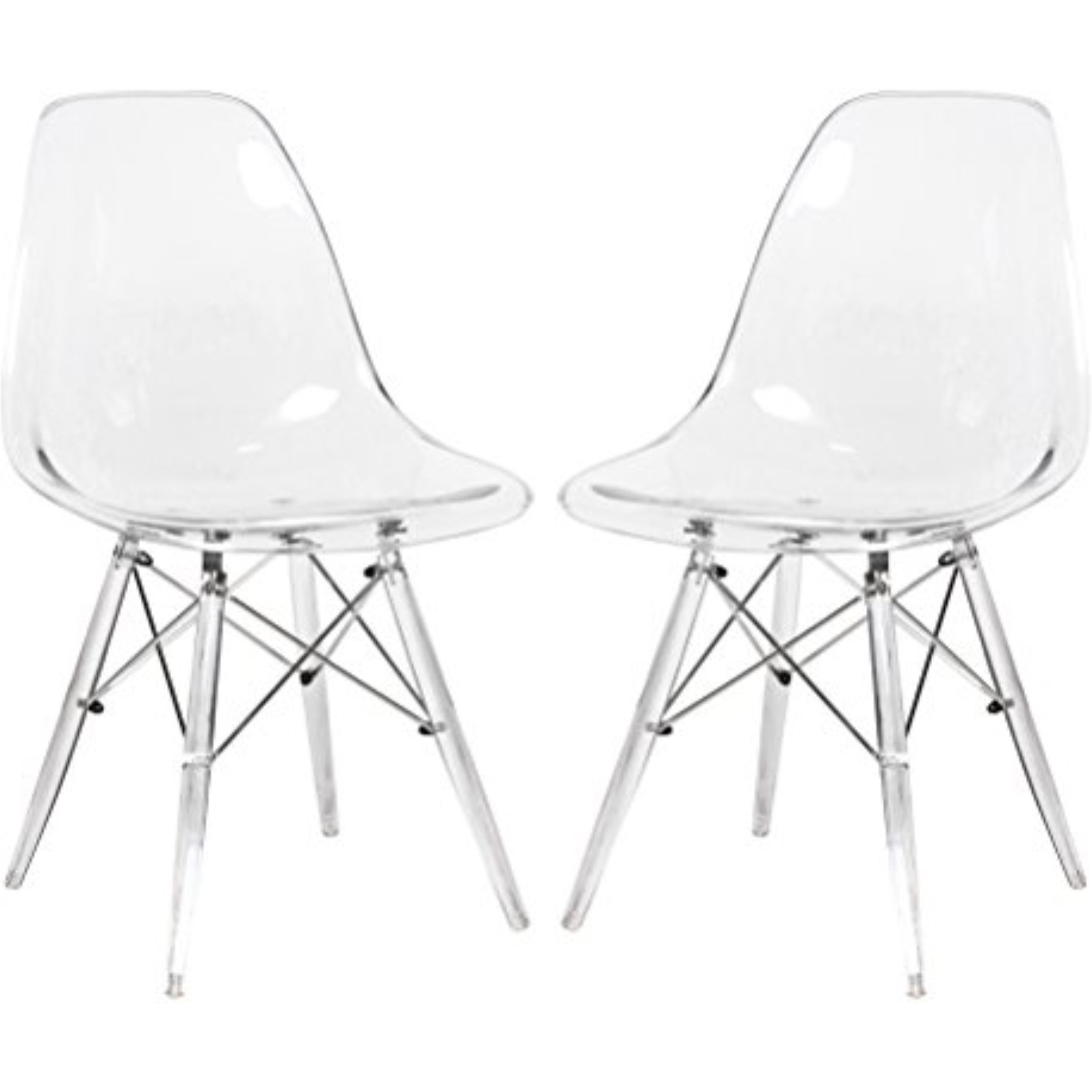 LeisureMod Dover Molded Side Chair with Acrylic Base, Set of 2