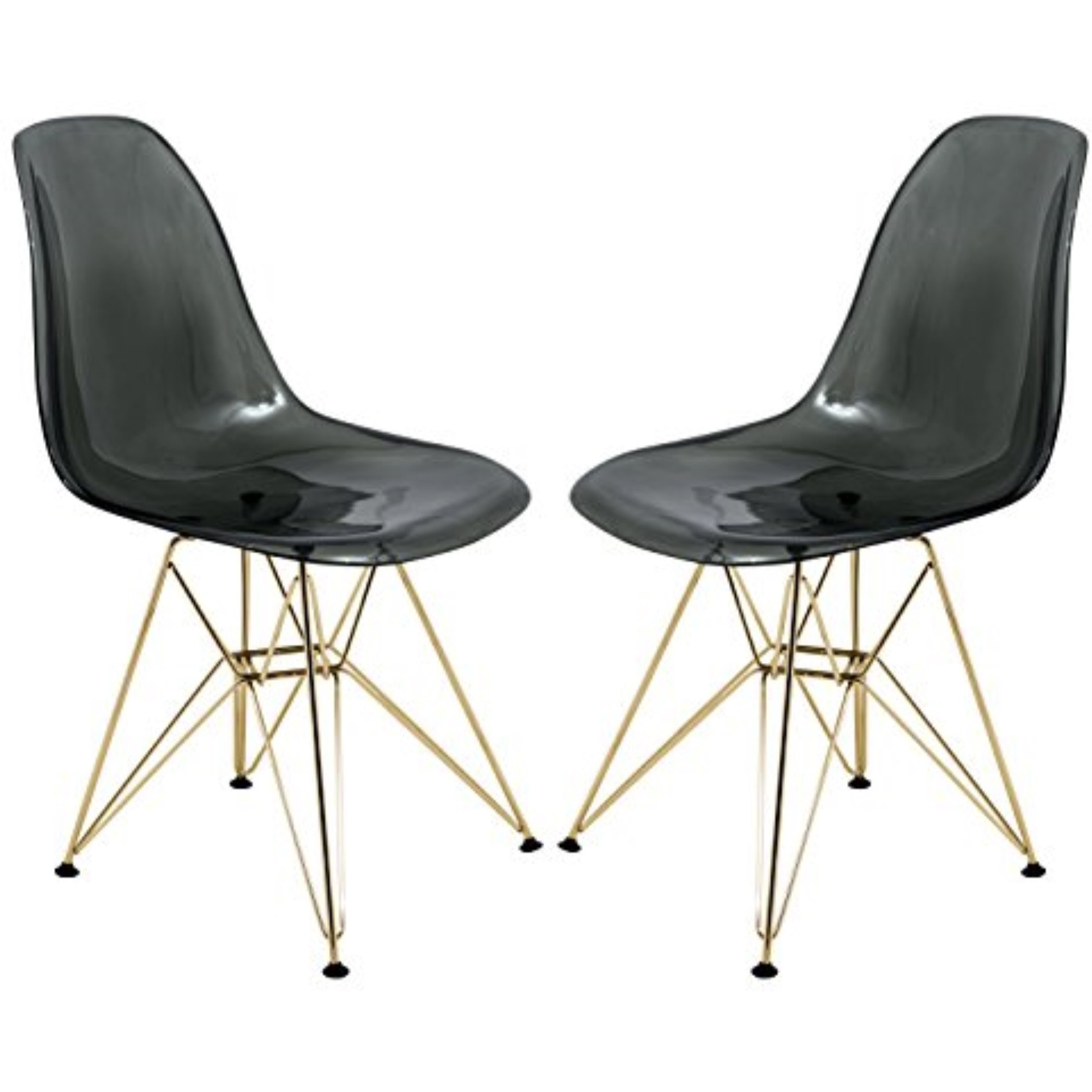 LeisureMod Cresco Molded Eiffel Side Chair with Gold Base, Set of 2