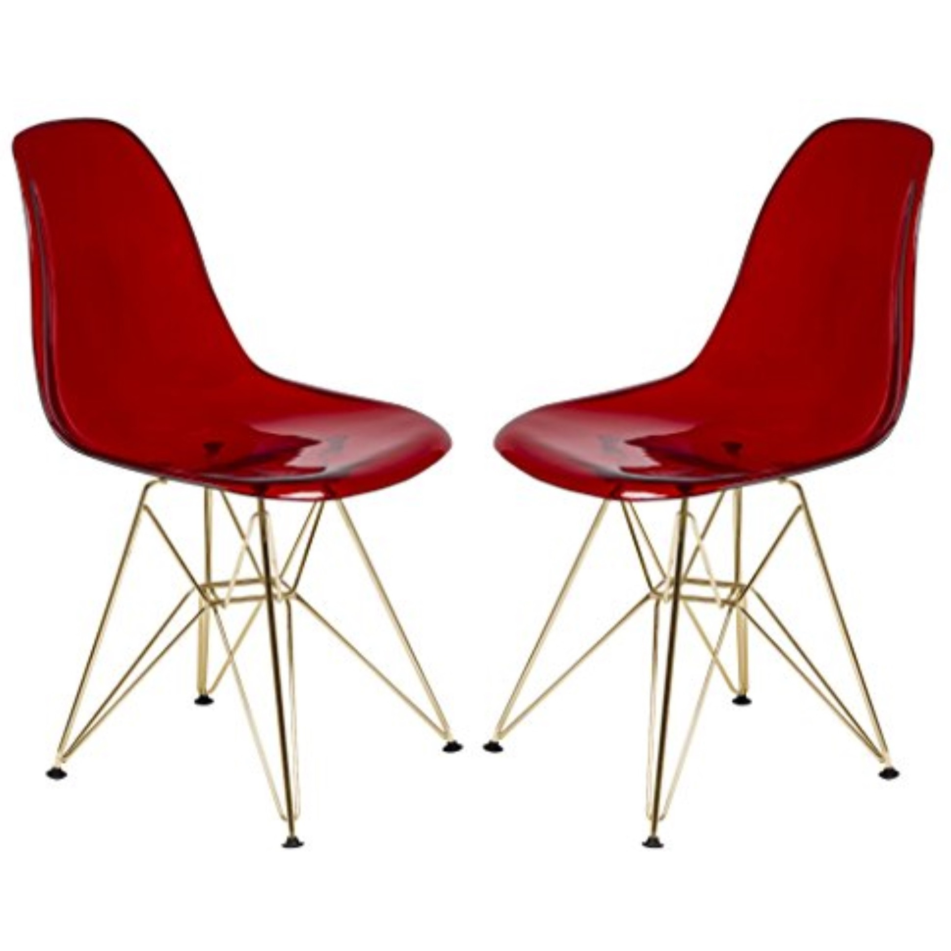 LeisureMod Cresco Molded Eiffel Side Chair with Gold Base, Set of 2