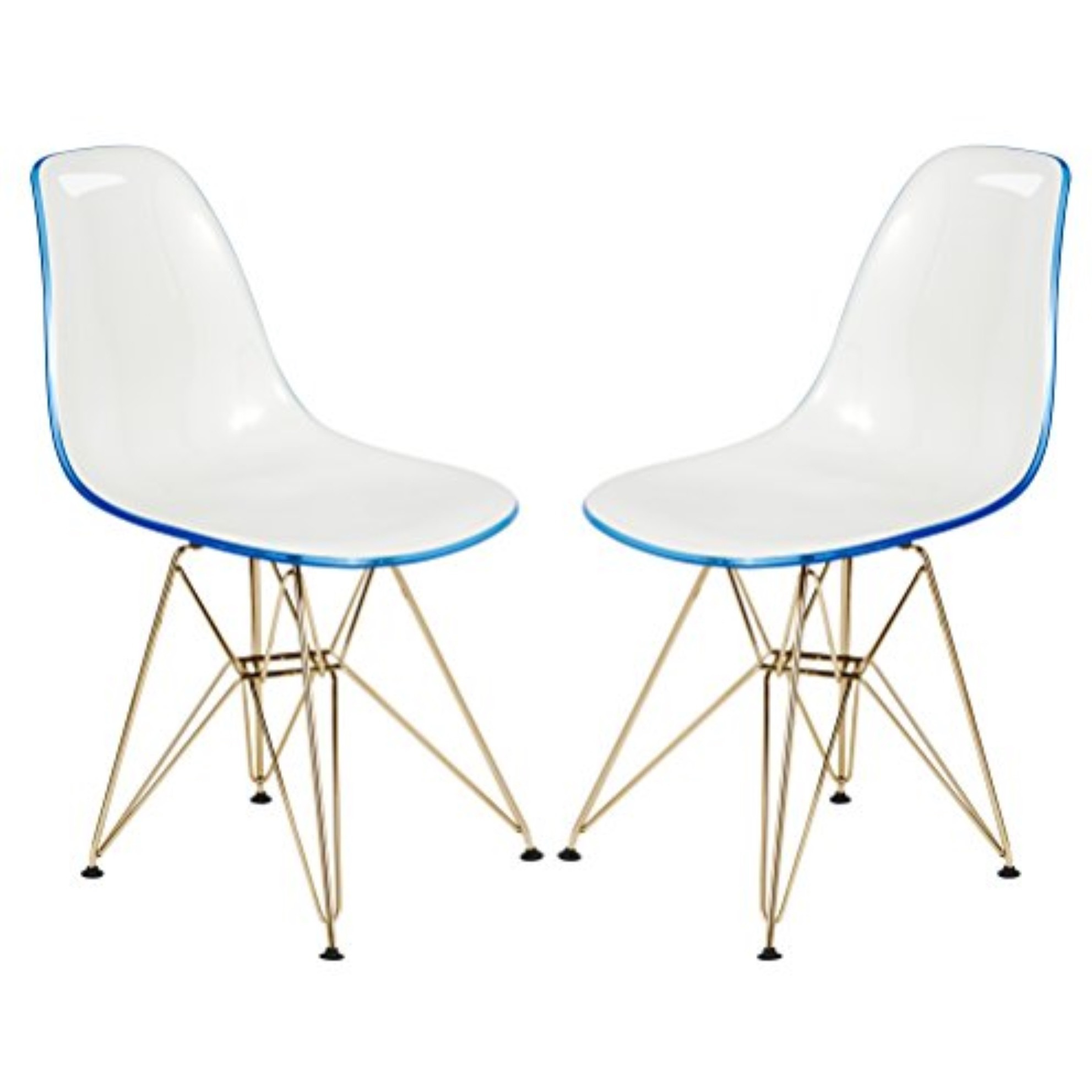 LeisureMod Cresco Molded 2-Tone Eiffel Side Chair with Gold Base, Set of 2