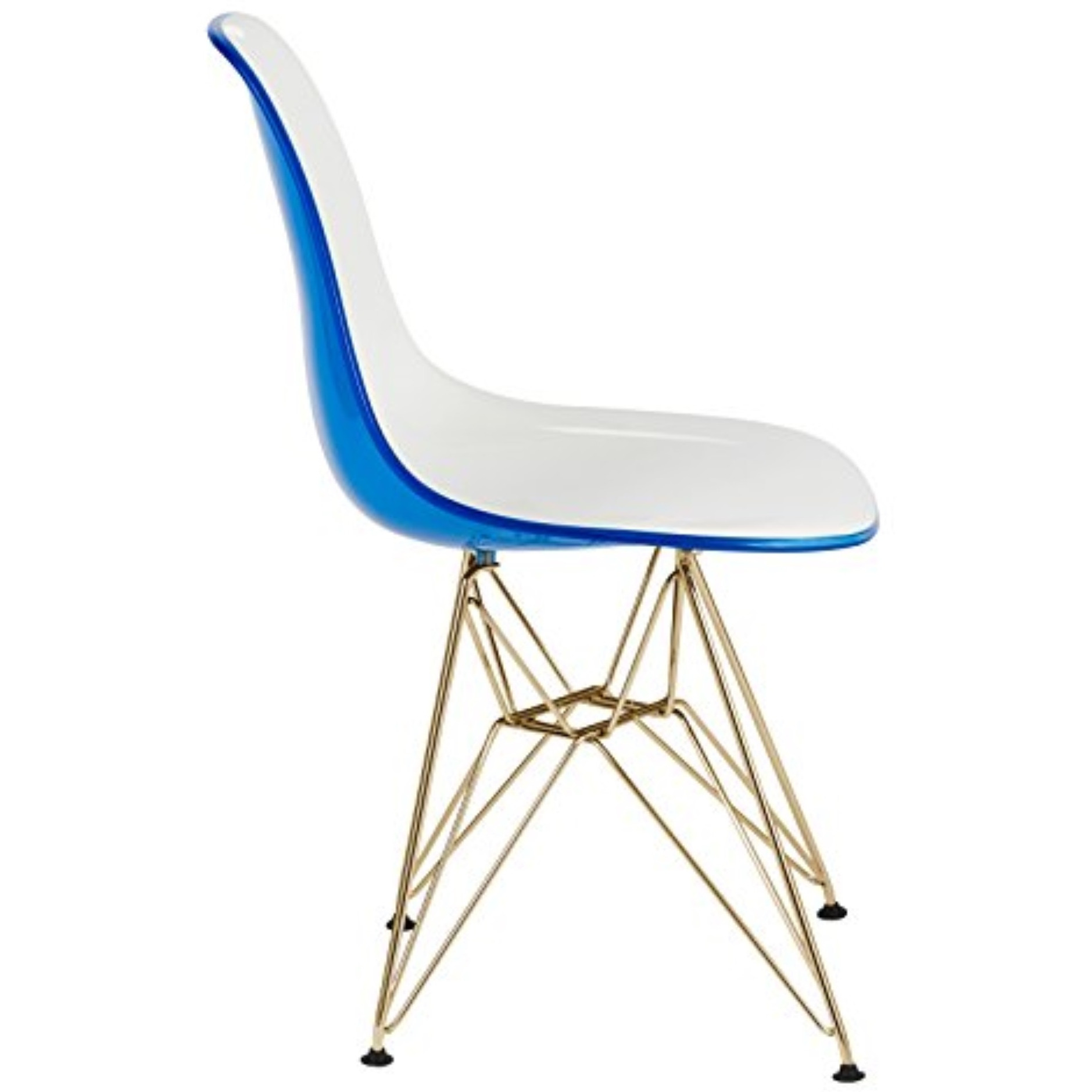 LeisureMod Cresco Molded 2-Tone Eiffel Side Chair with Gold Base, Set of 2