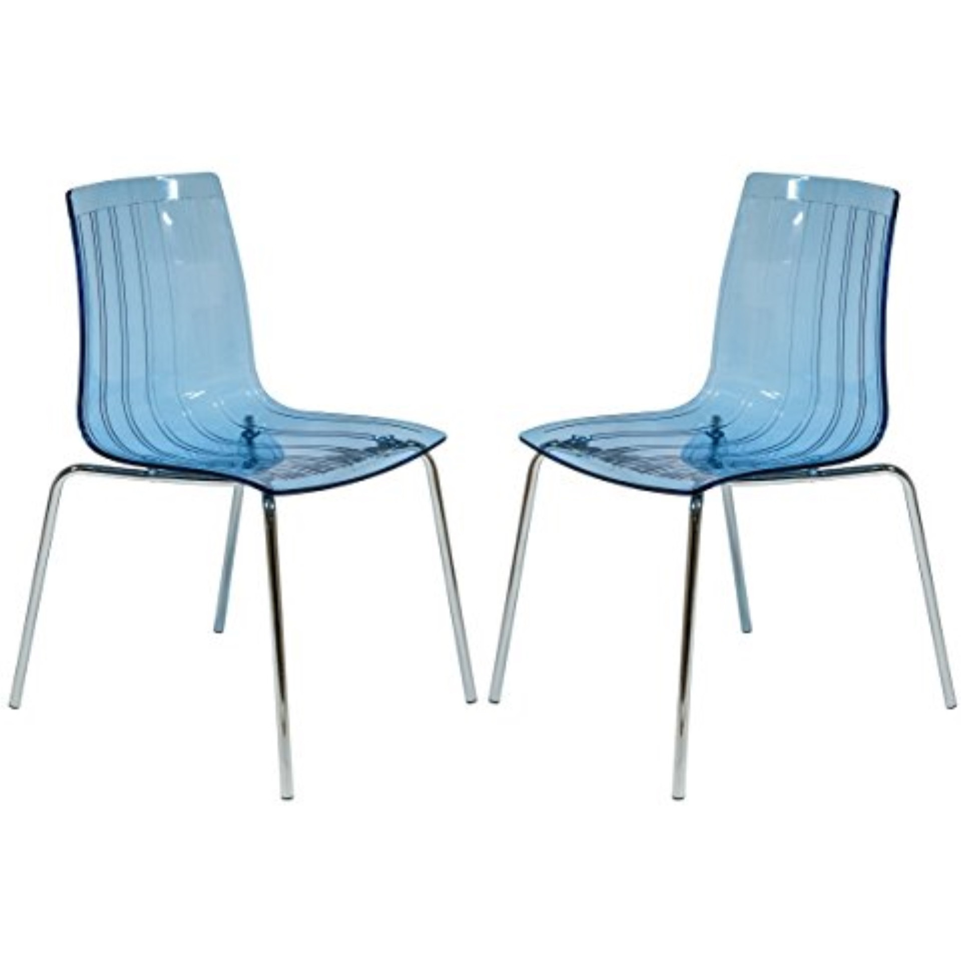 LeisureMod Ralph Dining Chair in Clear, Set of 2