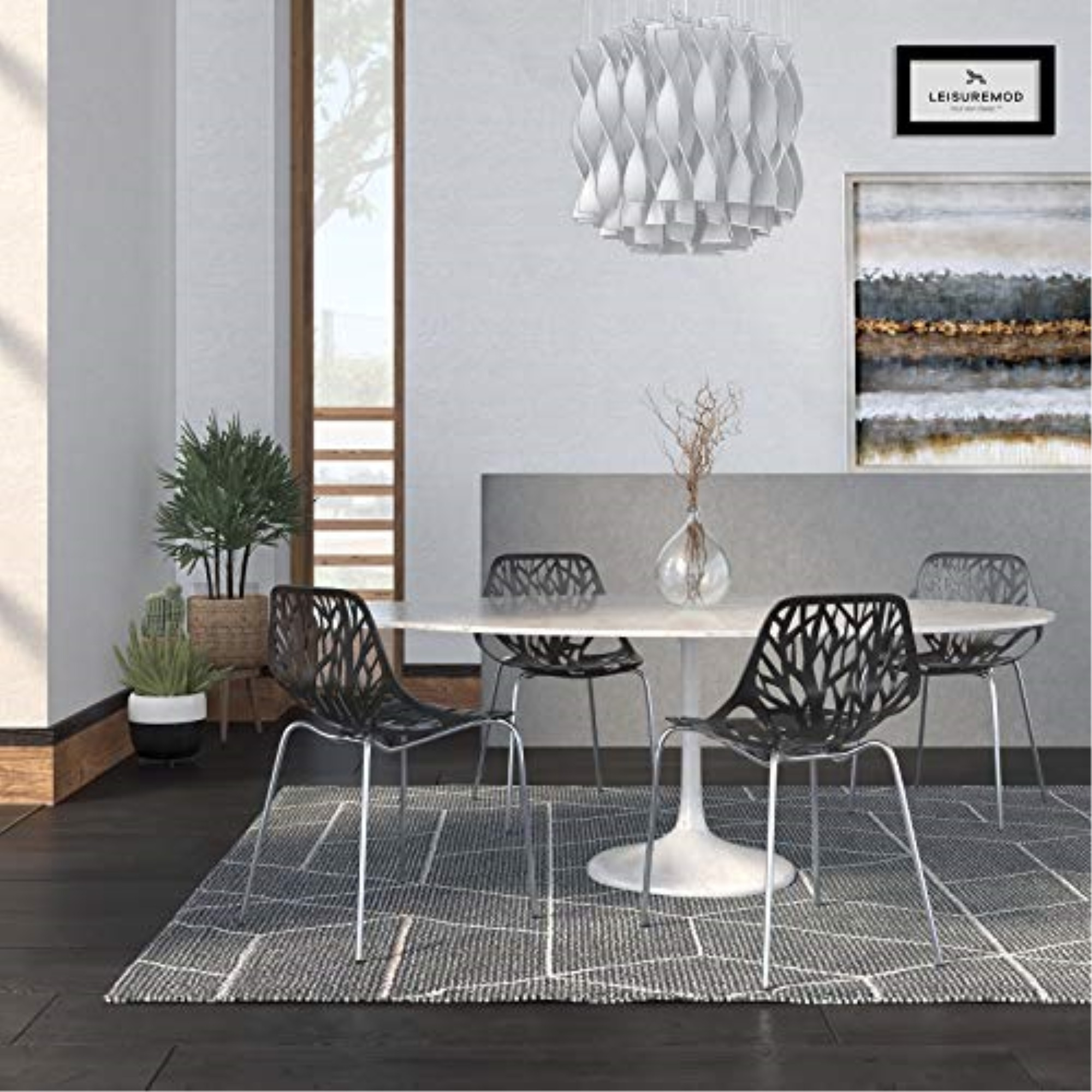 LeisureMod Modern Asbury Dining Chair w/ Chromed Legs, Set of 4