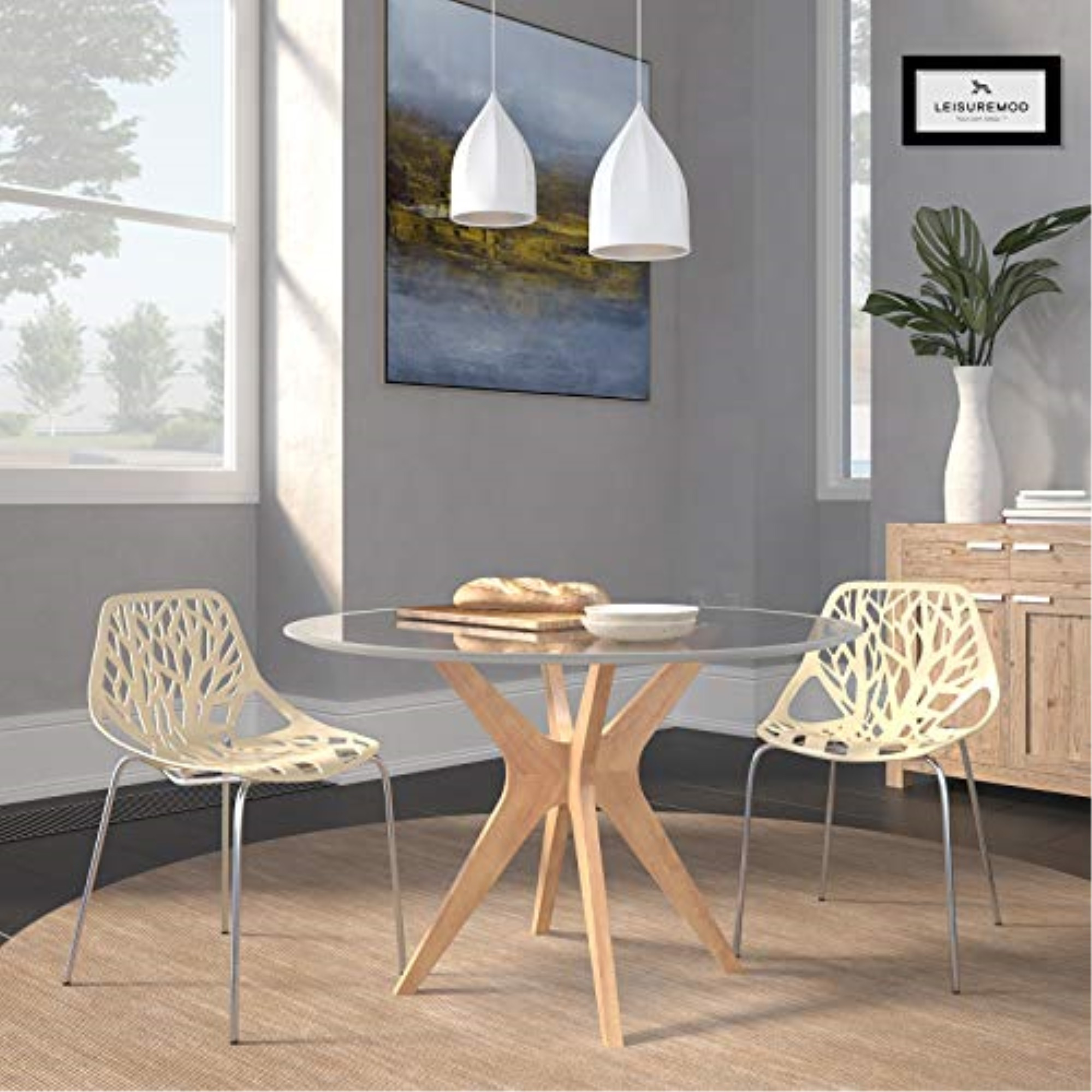 LeisureMod Modern Asbury Dining Chair w/ Chromed Legs, Set of 2