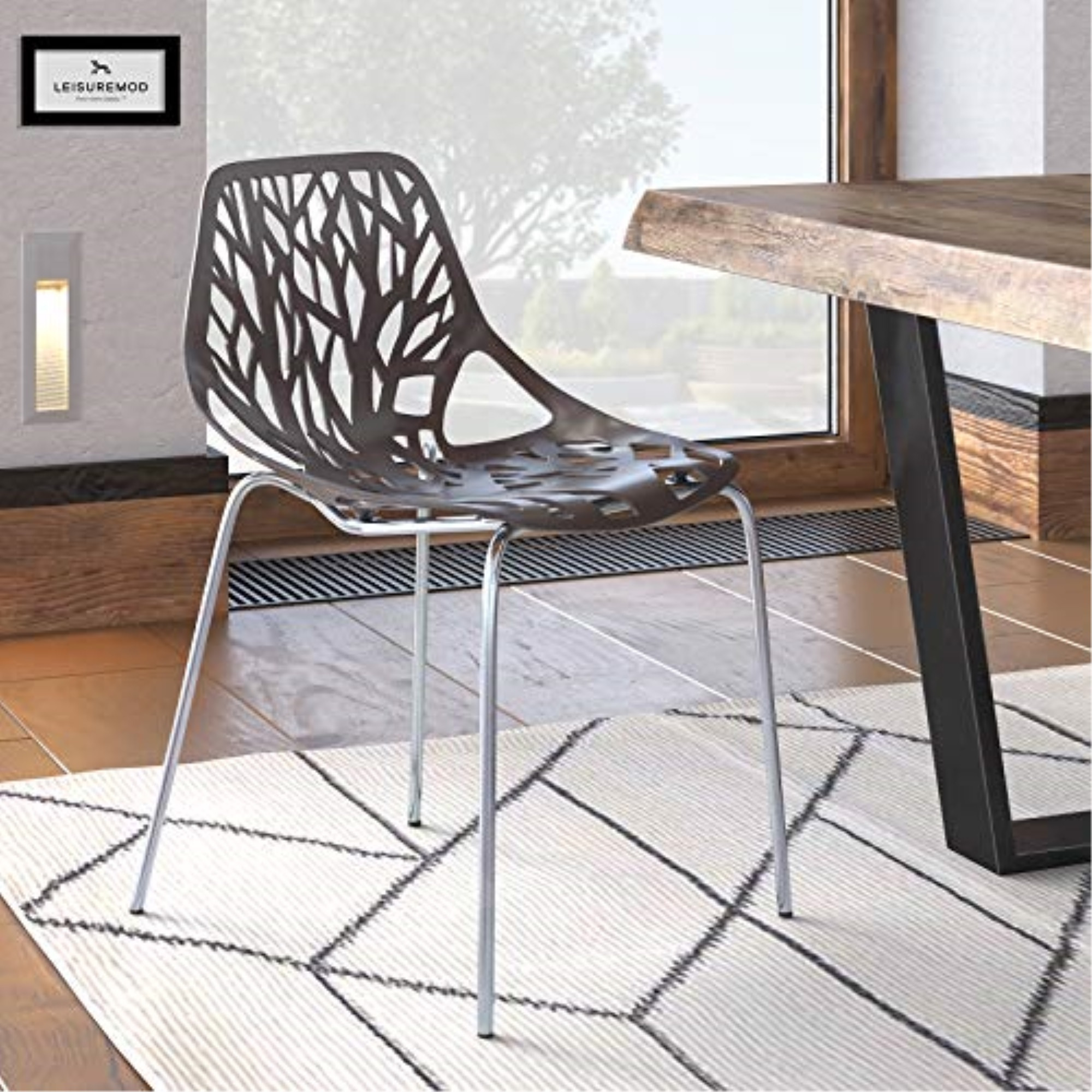 LeisureMod Modern Asbury Dining Chair w/ Chromed Legs