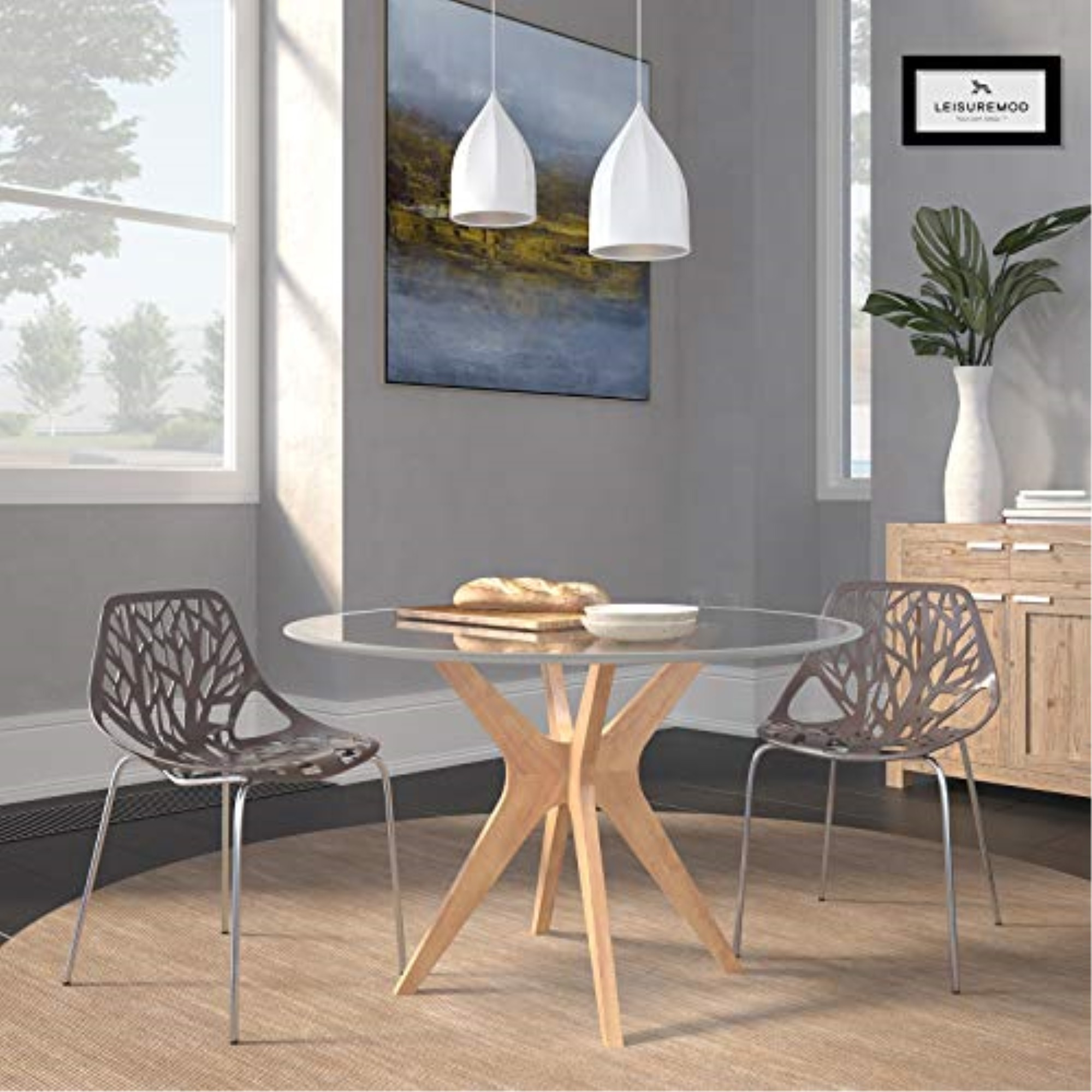 LeisureMod Modern Asbury Dining Chair w/ Chromed Legs, Set of 2