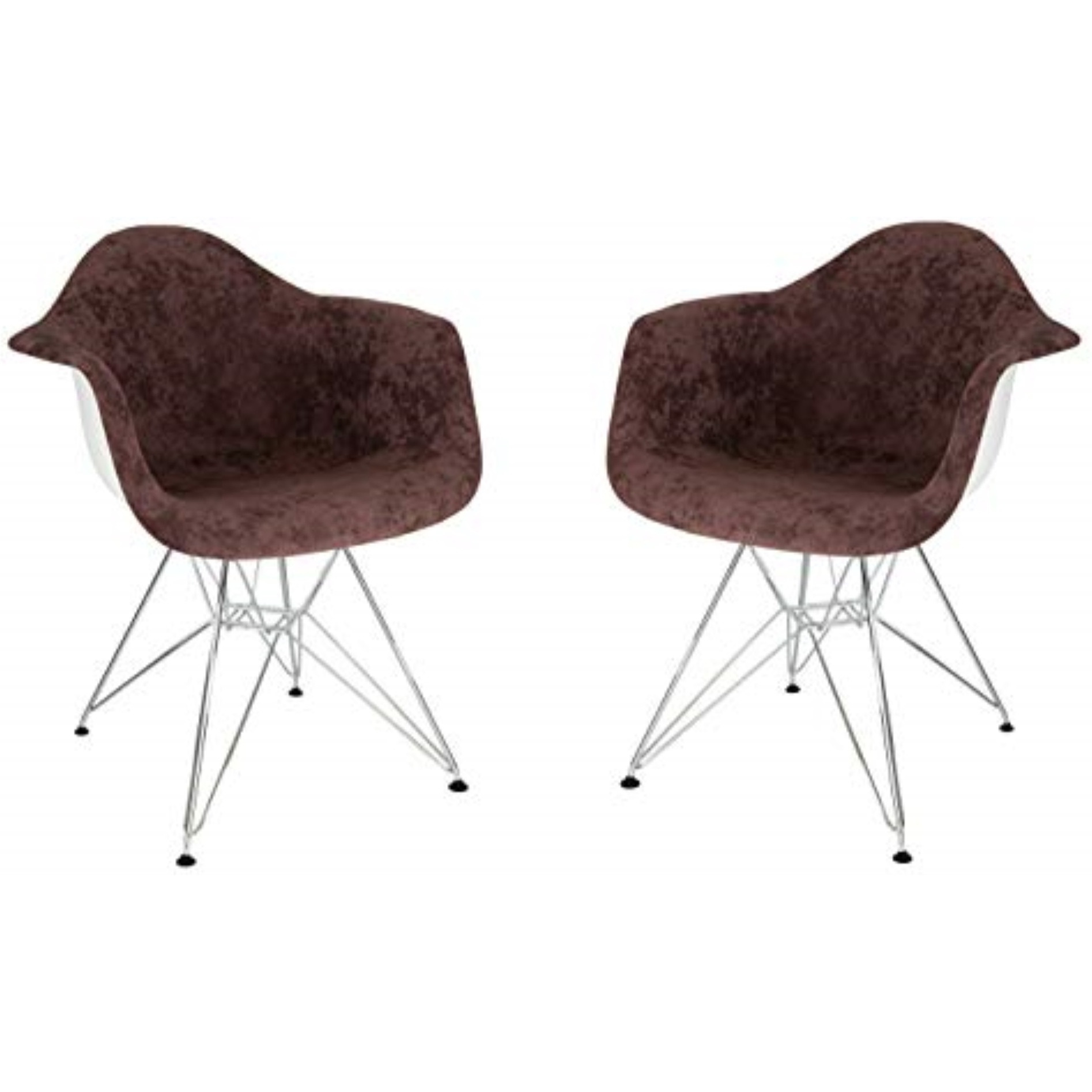 LeisureMod Willow Velvet Eiffel Metal Base Accent Chair Set of 2