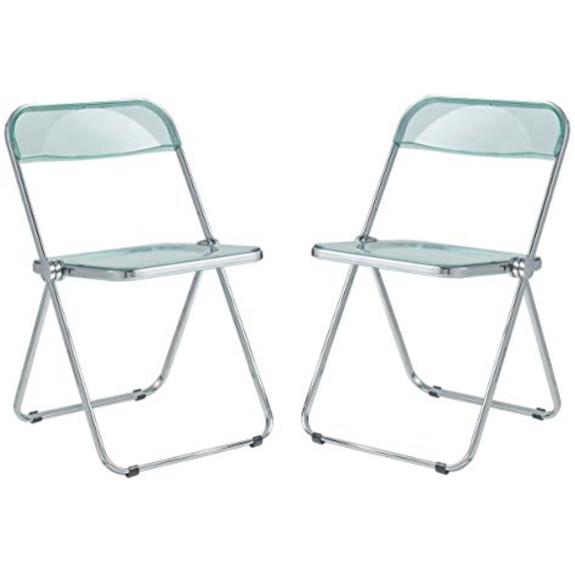 LeisureMod Lawrence Acrylic Folding Chair With Metal Frame, Set of 2