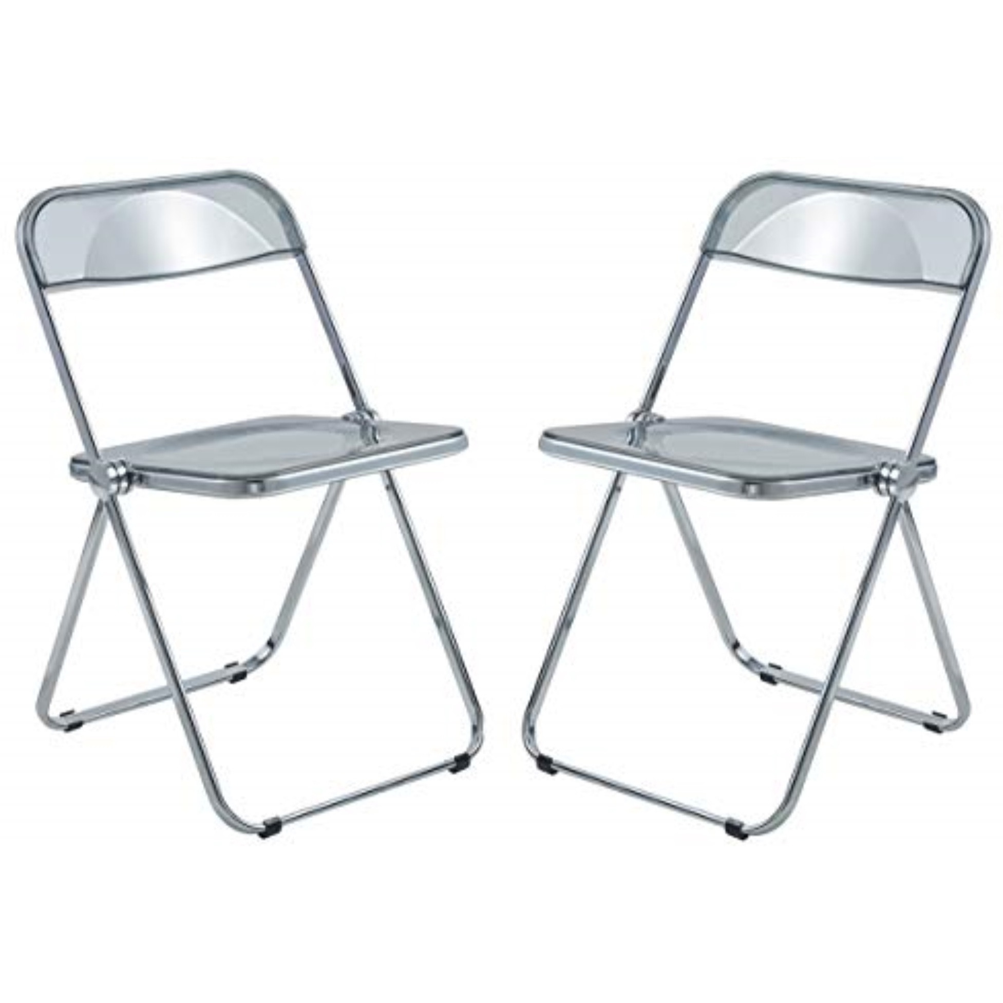 LeisureMod Lawrence Acrylic Folding Chair With Metal Frame, Set of 2