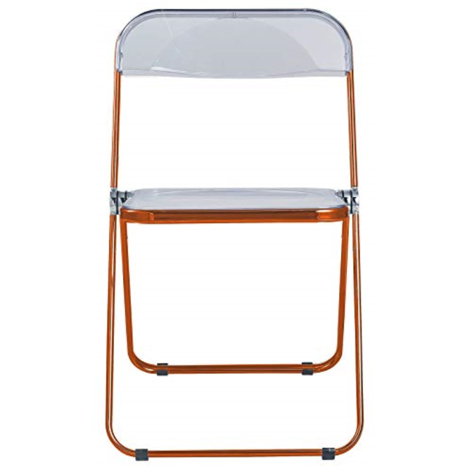 LeisureMod Lawrence Acrylic Folding Chair With Orange Metal Frame, Set of 2