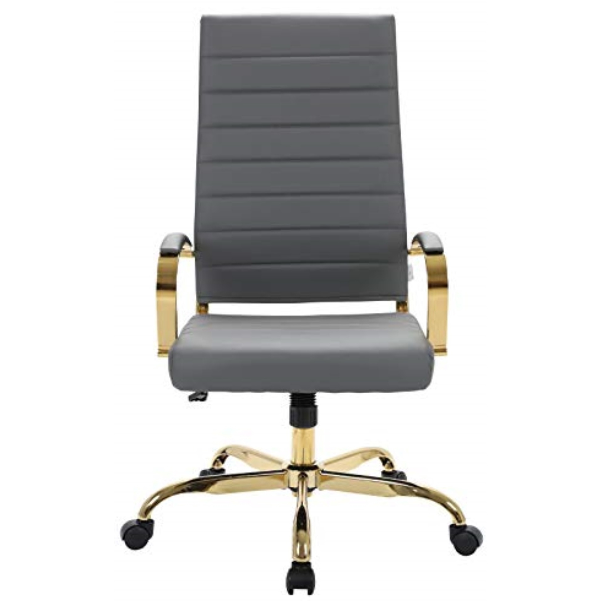 LeisureMod Benmar High-Back Leather Office Chair With Gold Frame