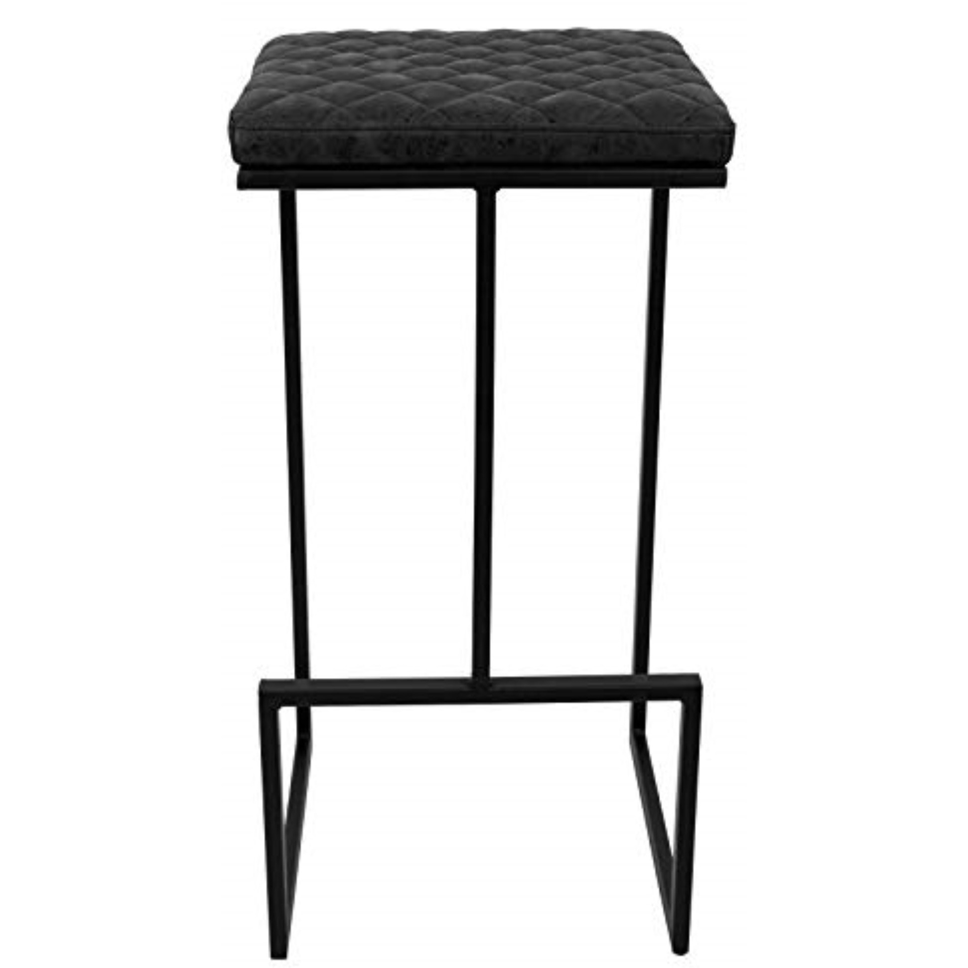 LeisureMod Quincy Quilted Stitched Leather Bar Stools With Metal Frame
