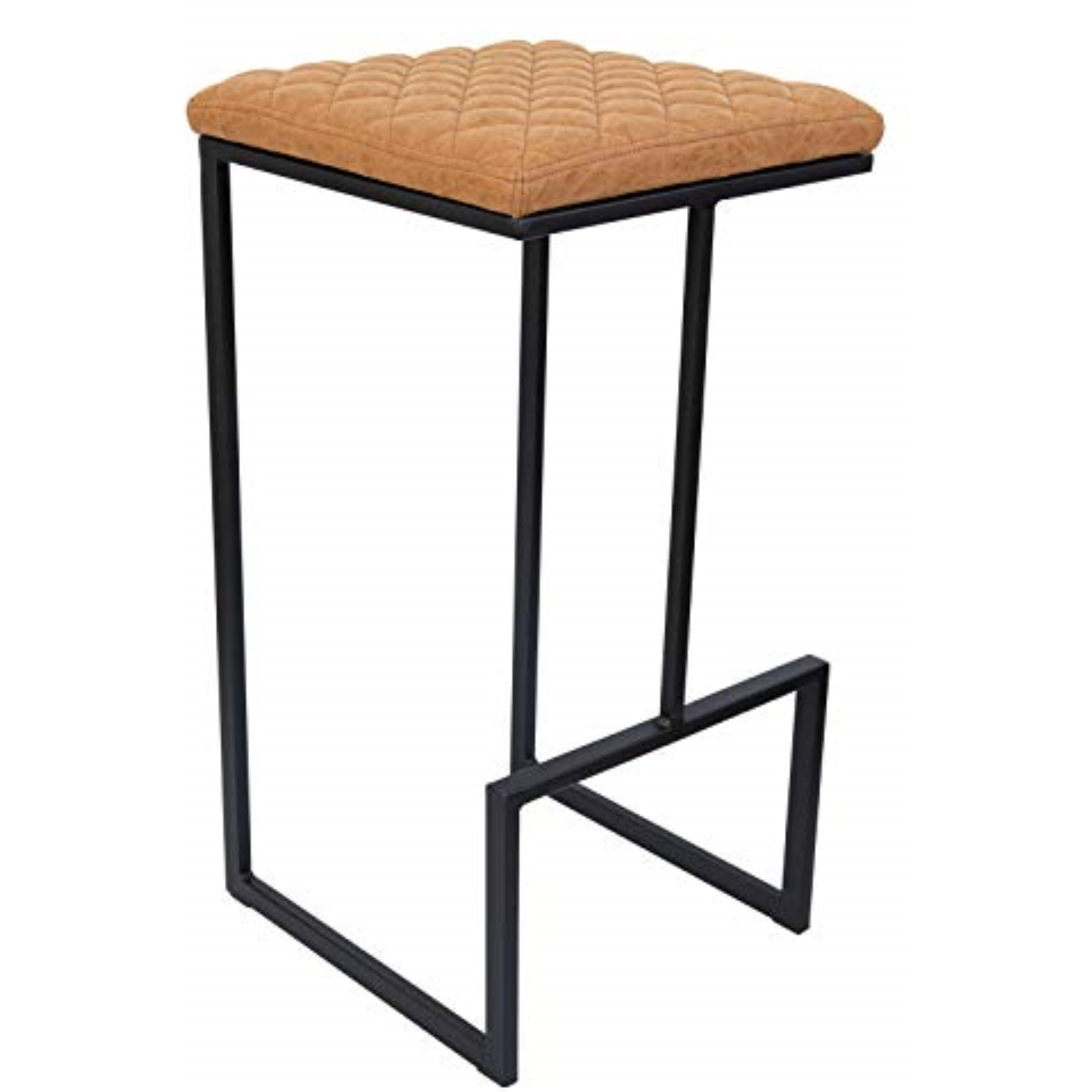 LeisureMod Quincy Quilted Stitched Leather Bar Stools With Metal Frame