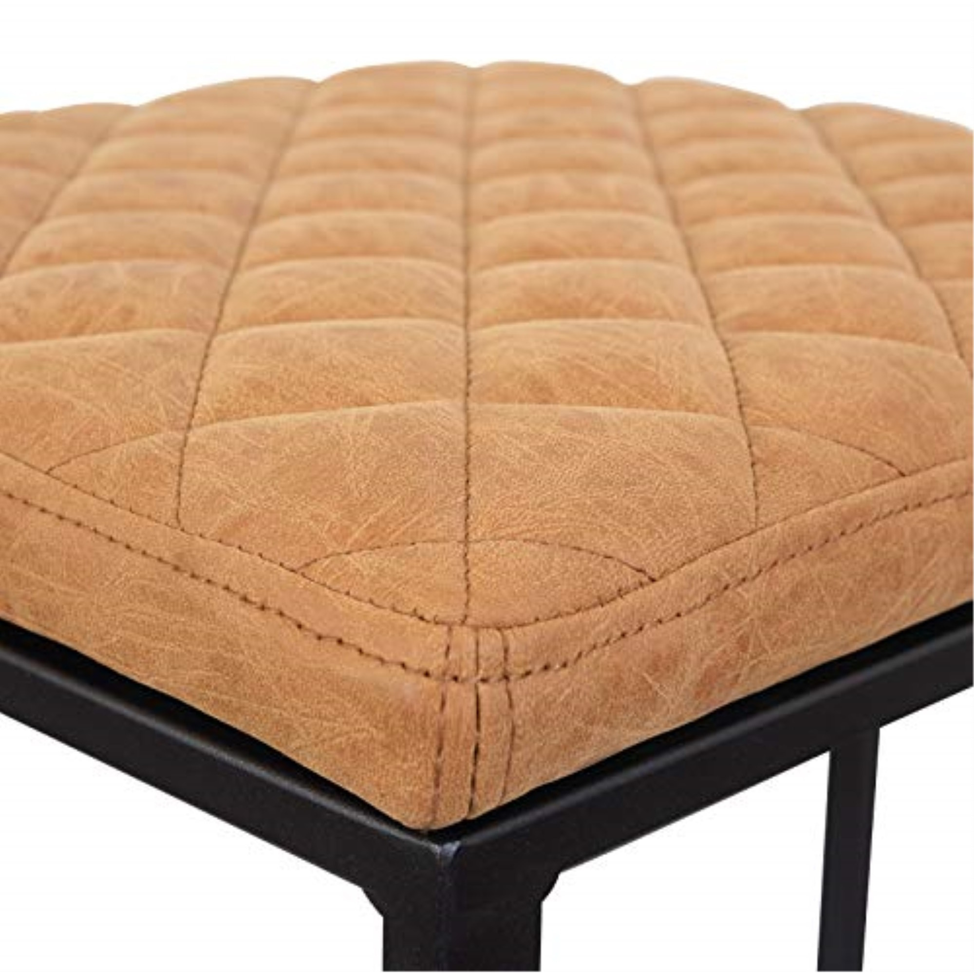 LeisureMod Quincy Quilted Stitched Leather Bar Stools With Metal Frame