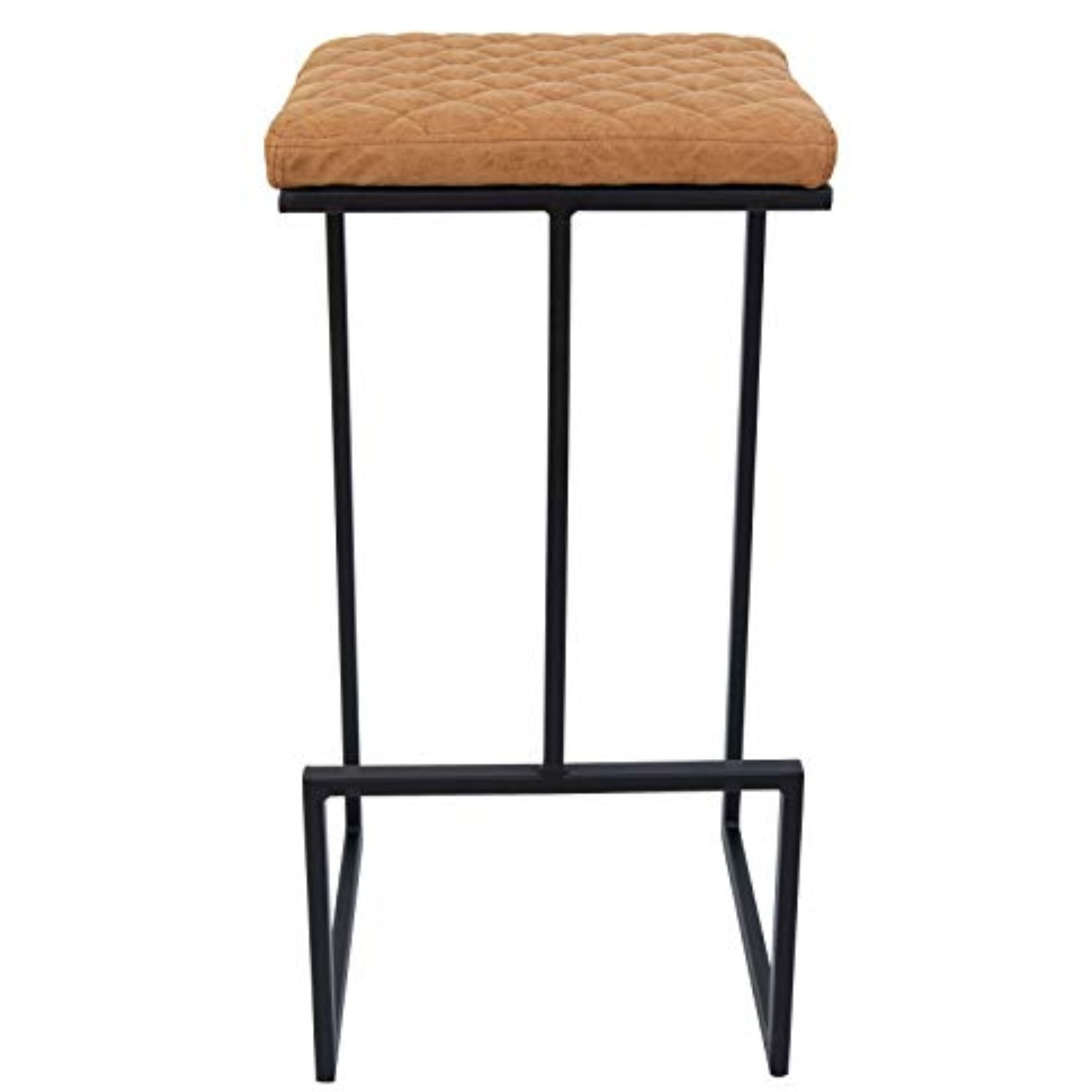 LeisureMod Quincy Quilted Stitched Leather Bar Stools With Metal Frame