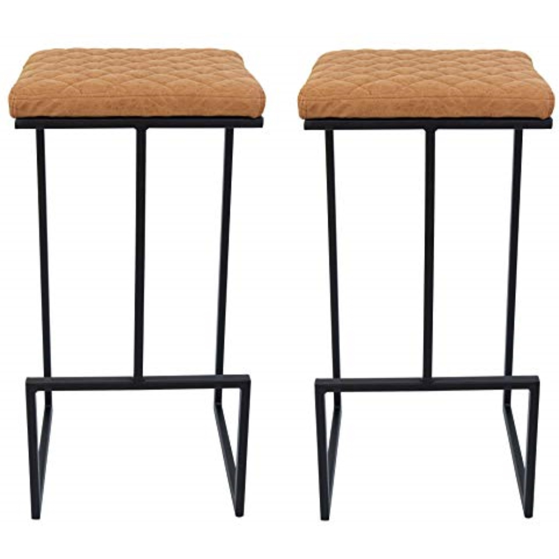 LeisureMod Quincy Leather Bar Stools With Metal Frame Set of 2