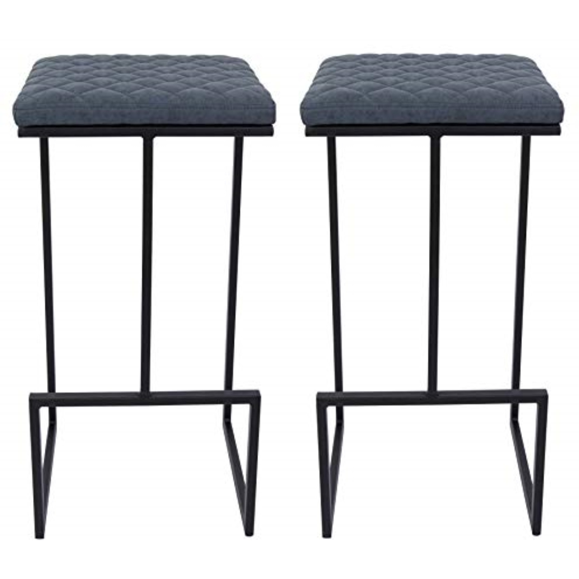 LeisureMod Quincy Leather Bar Stools With Metal Frame Set of 2