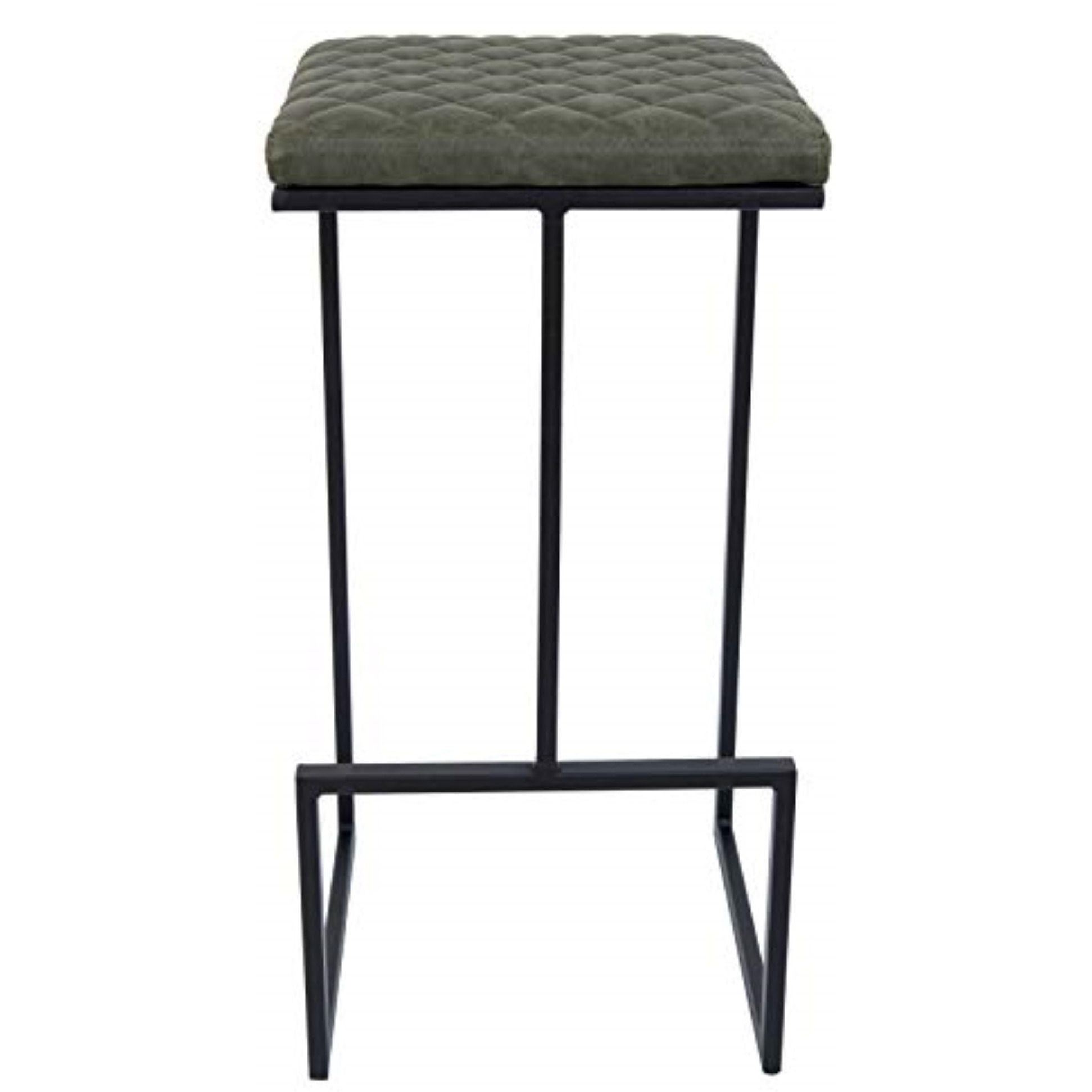 LeisureMod Quincy Quilted Stitched Leather Bar Stools With Metal Frame