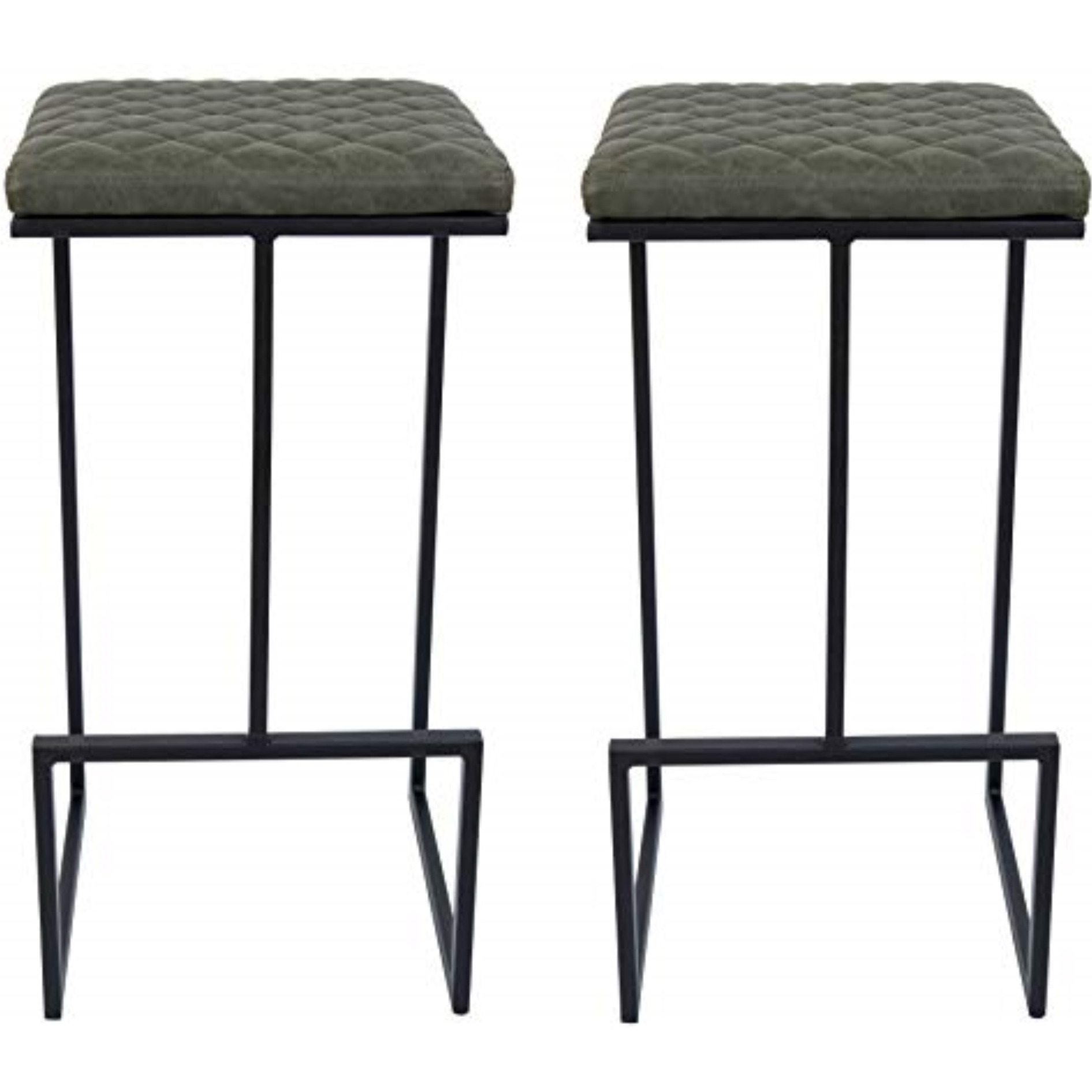LeisureMod Quincy Leather Bar Stools With Metal Frame Set of 2