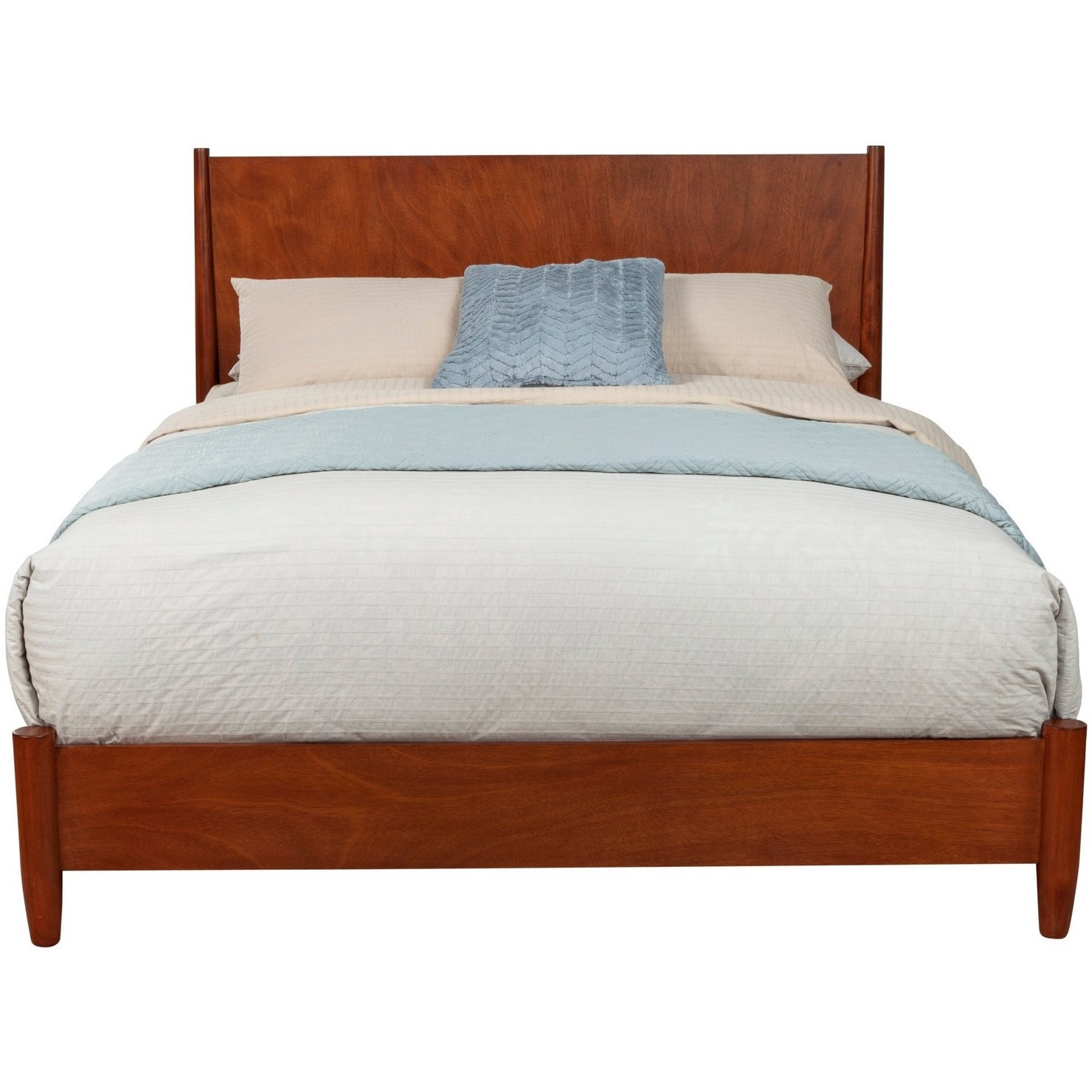 California King Platform Bed with Panel Headboard, Cherry Brown