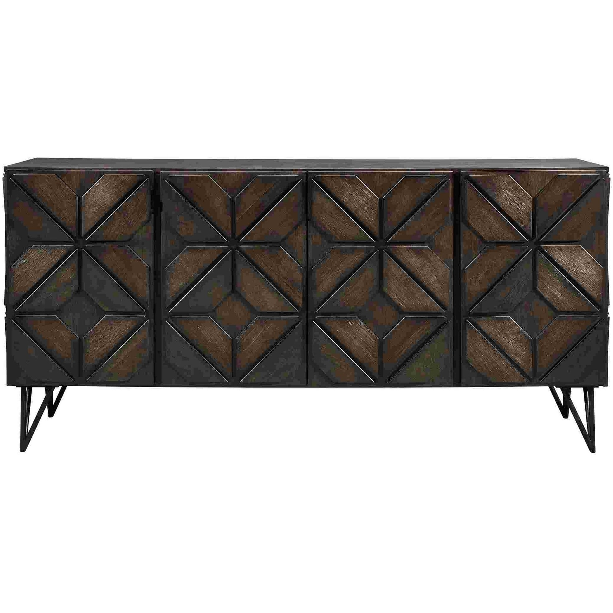TV Stand with Geometric Front and 3 Shelves, Brown