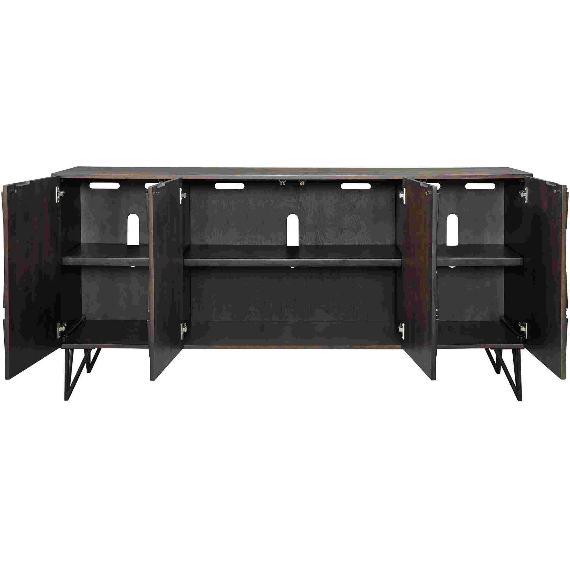 TV Stand with Geometric Front and 3 Shelves, Brown