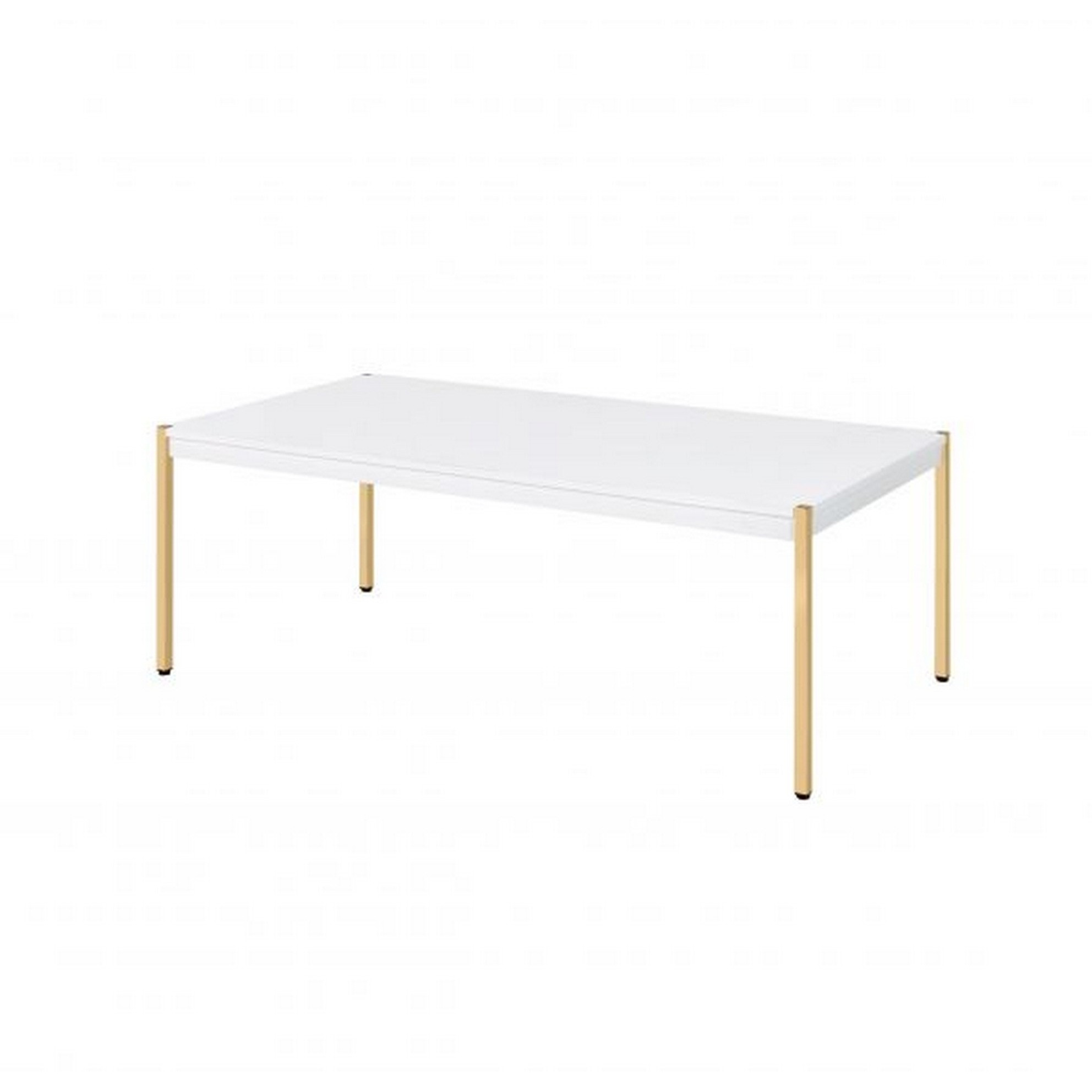 Coffee Table with Metal Tube Legs, White and Gold