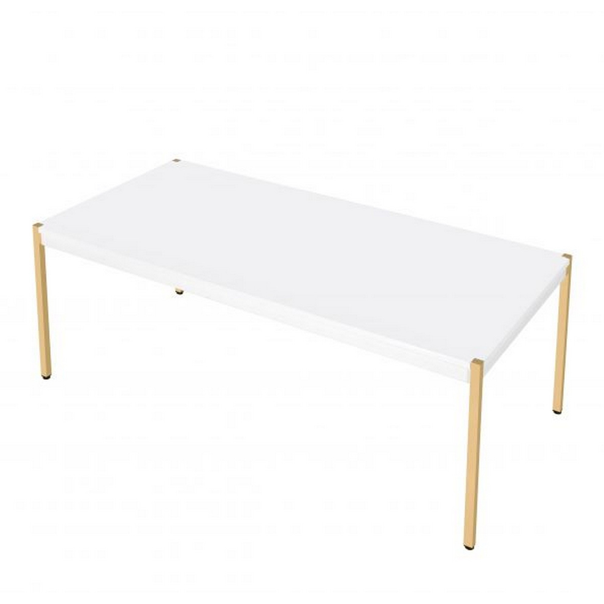 Coffee Table with Metal Tube Legs, White and Gold