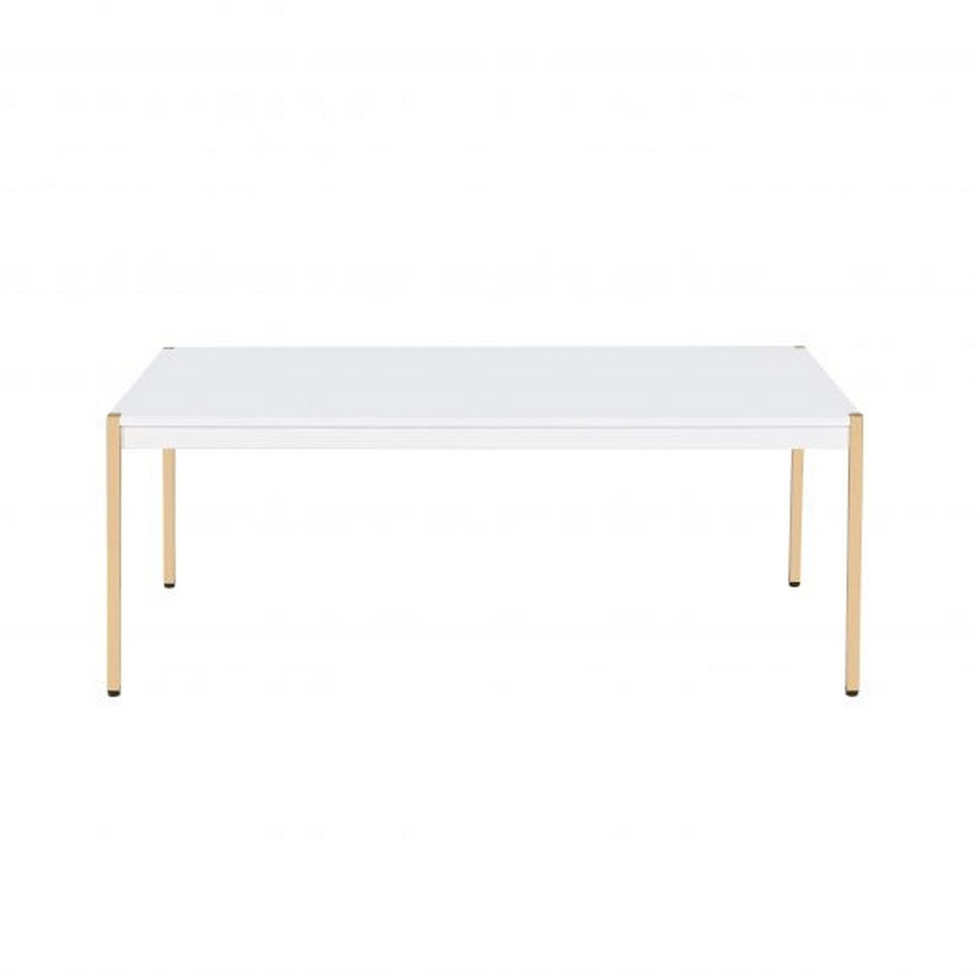 Coffee Table with Metal Tube Legs, White and Gold