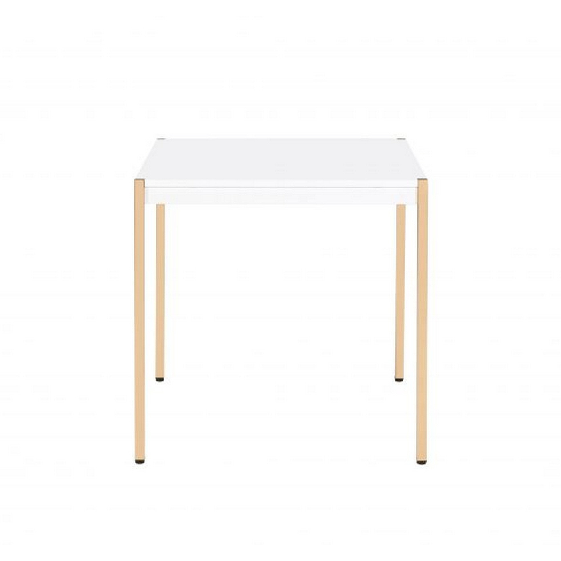 End Table with Metal Tube Legs, White and Gold