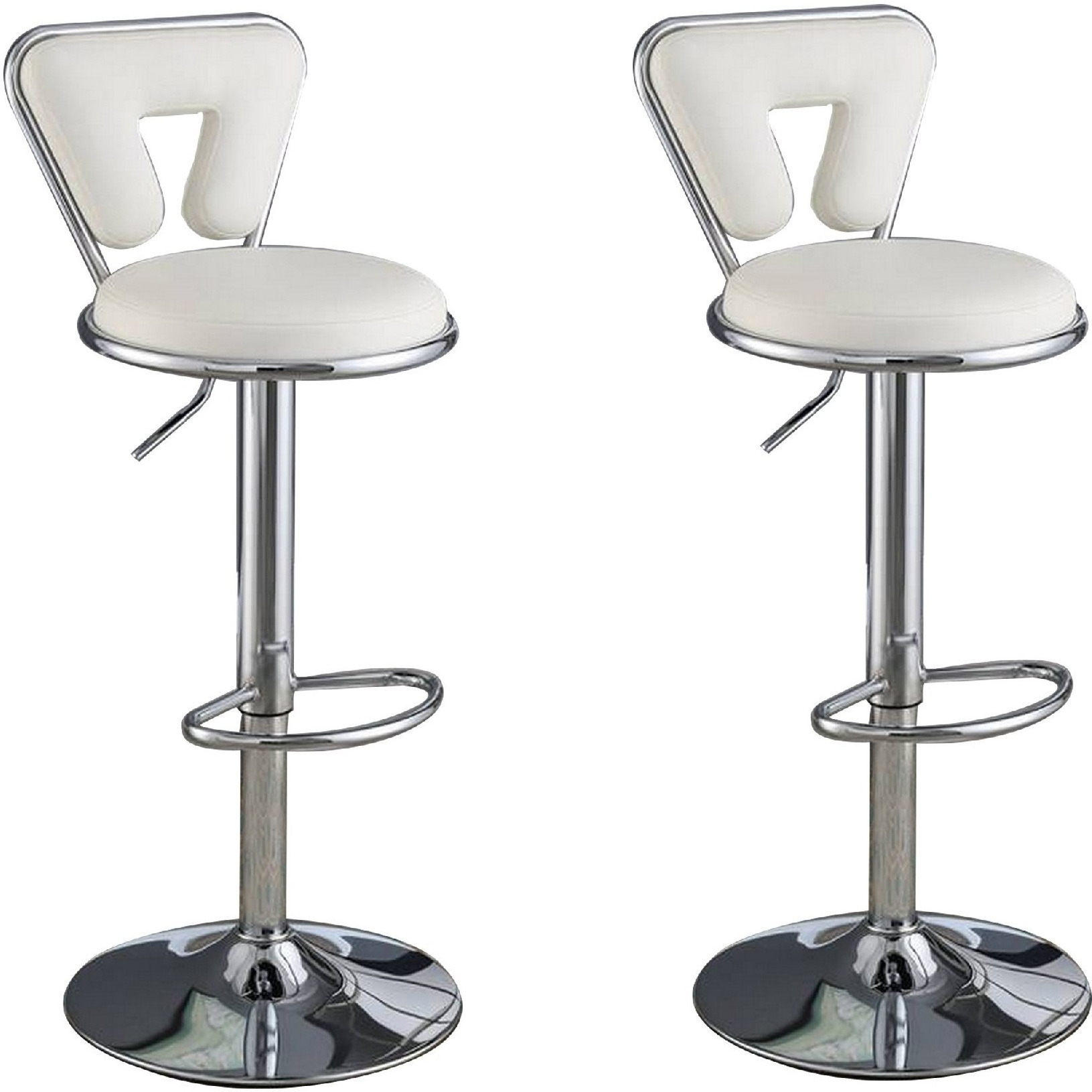 Adjustable Barstool with Round Seat and Stalk Support, Set of 2, White