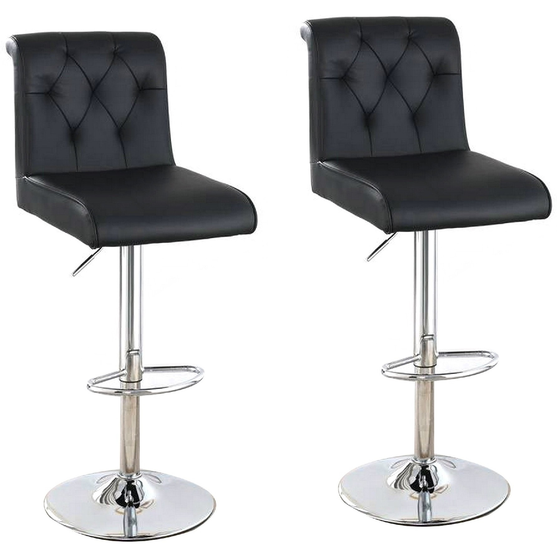 Adjustable Barstool with Rolled Button Tufted Back, Set of 2, Black