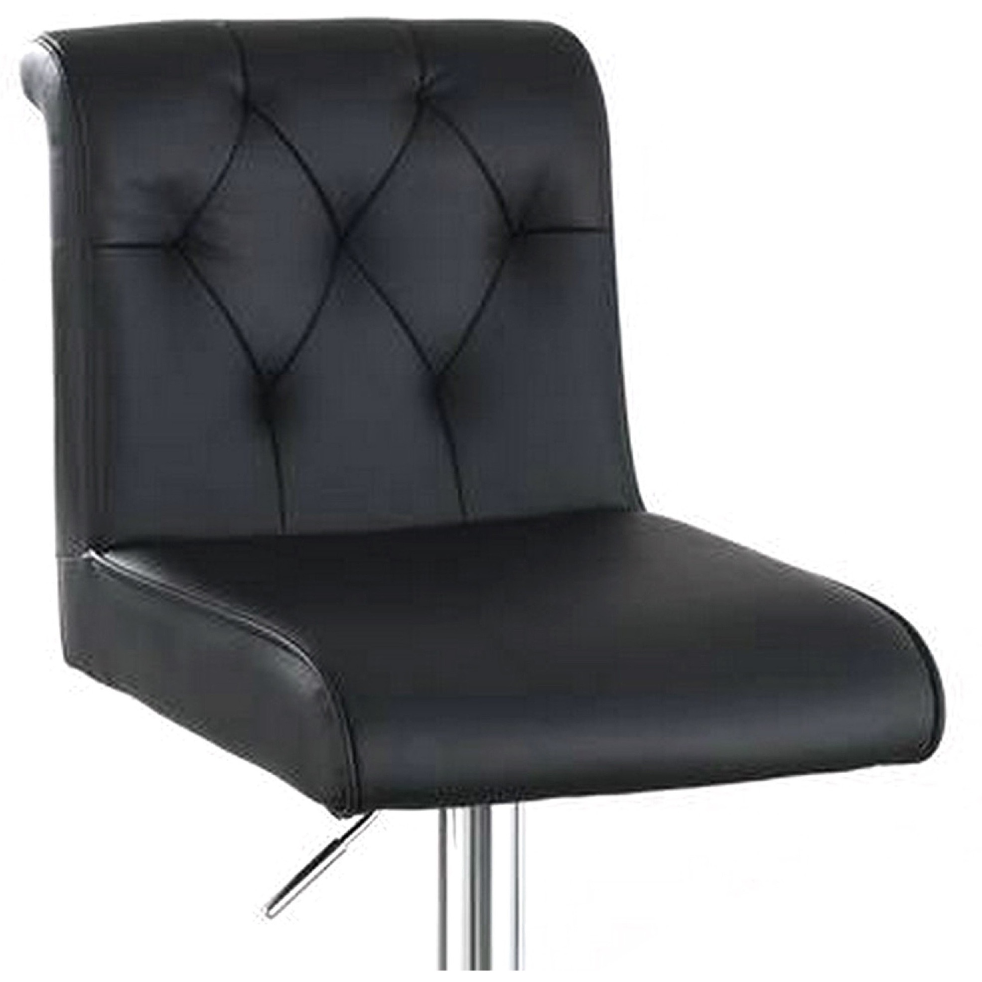 Adjustable Barstool with Rolled Button Tufted Back, Set of 2, Black