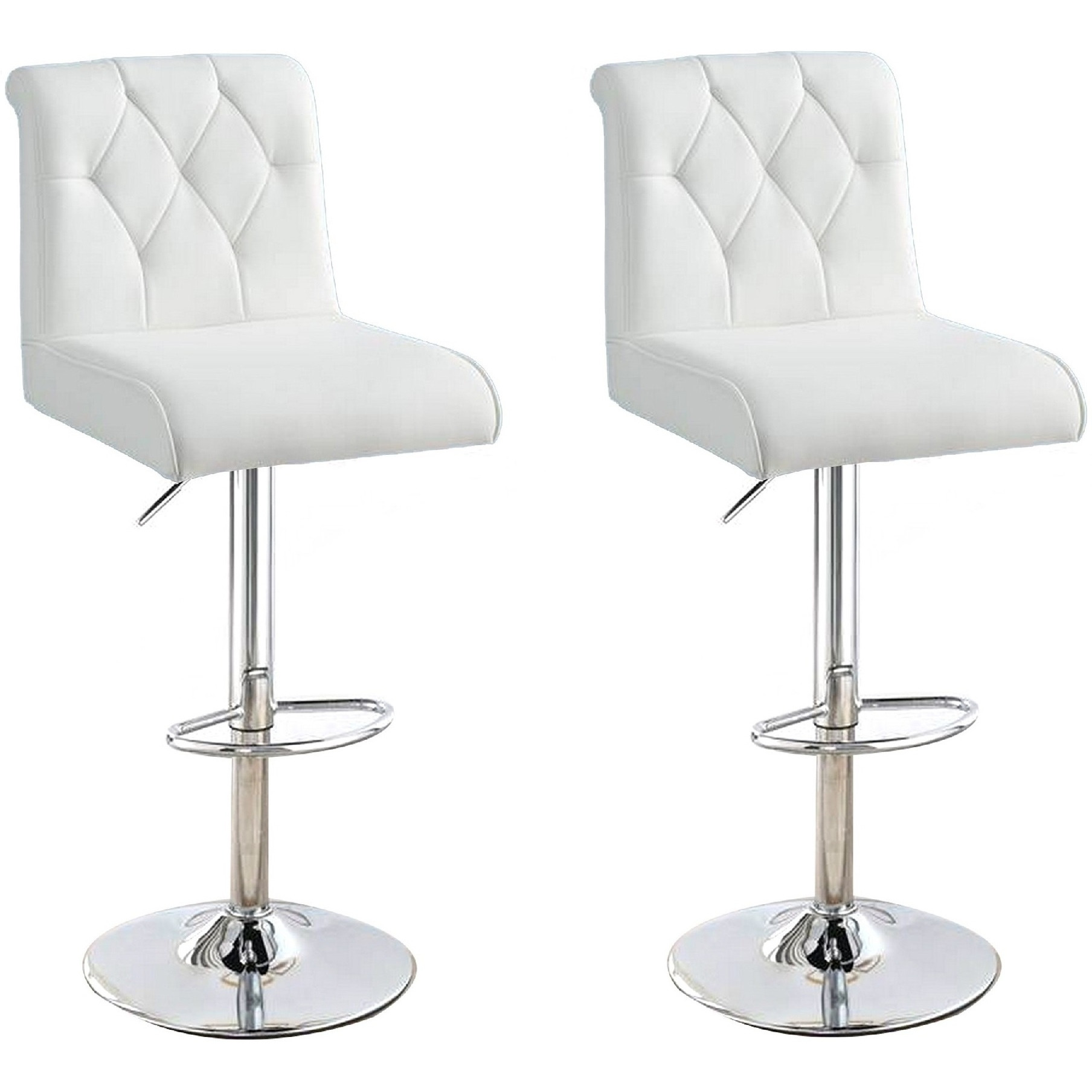 Adjustable Barstool with Rolled Button Tufted Back, Set of 2, White