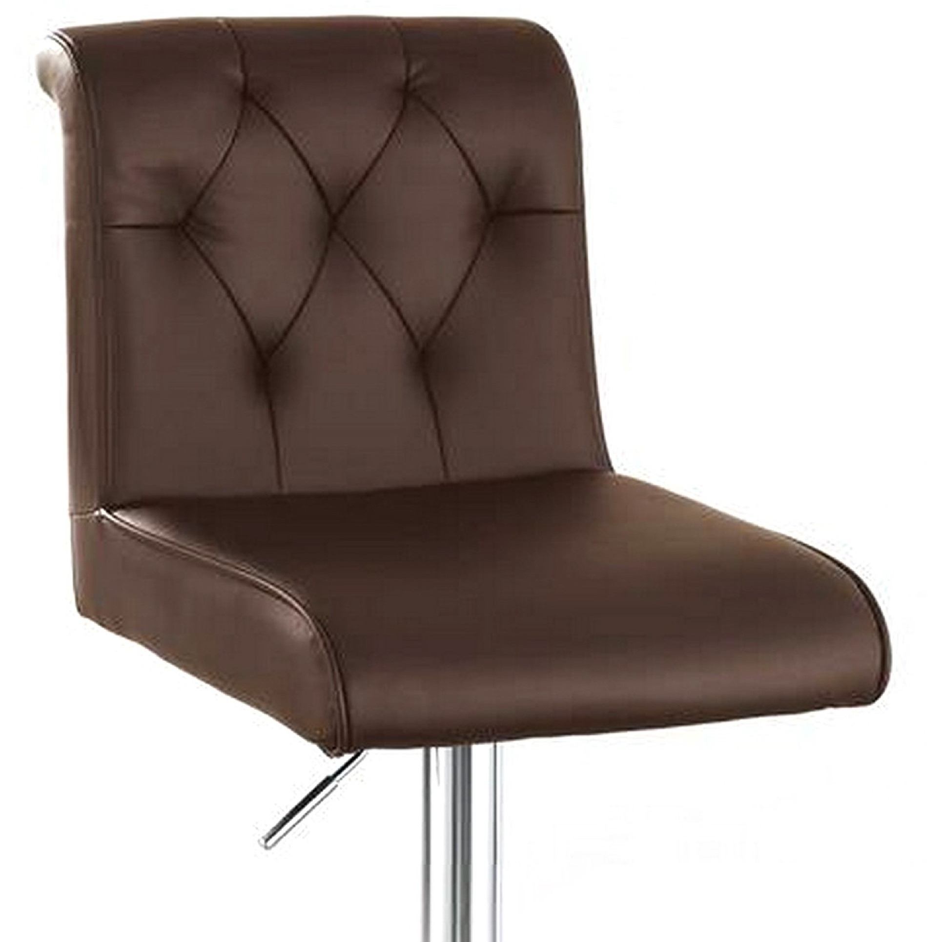 Adjustable Barstool with Rolled Button Tufted Back, Set of 2, Brown