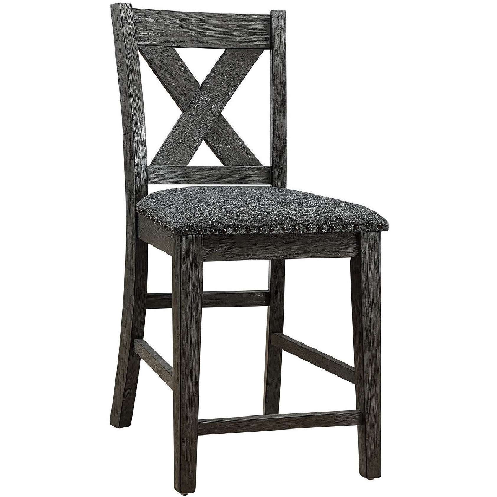 Chair with High X Shaped Back and Nailhead Trim, Brown