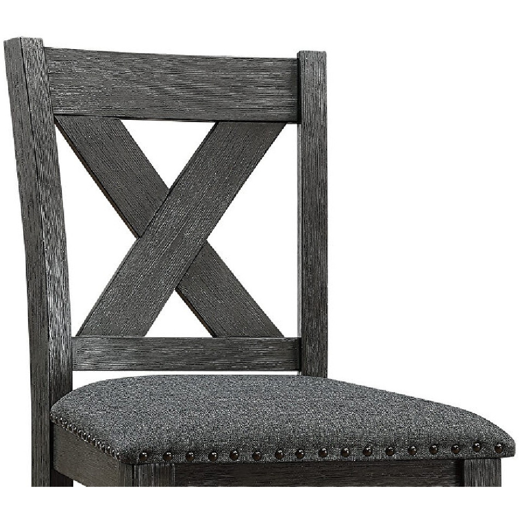 Chair with High X Shaped Back and Nailhead Trim, Brown