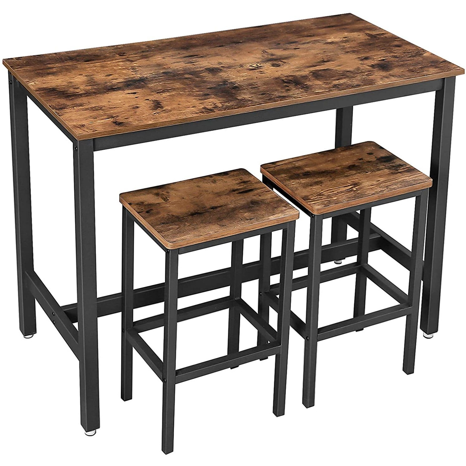 VASAGLE Bartisch-Set, Stehtisch mit 2 Barhockern, Kchentresen mit Barsthlen, Kchentisch und Kchensthle im Industrie-Design, fr Kche, 120 x 60 x 90 cm, vintagebraun-schwarz LBT15X