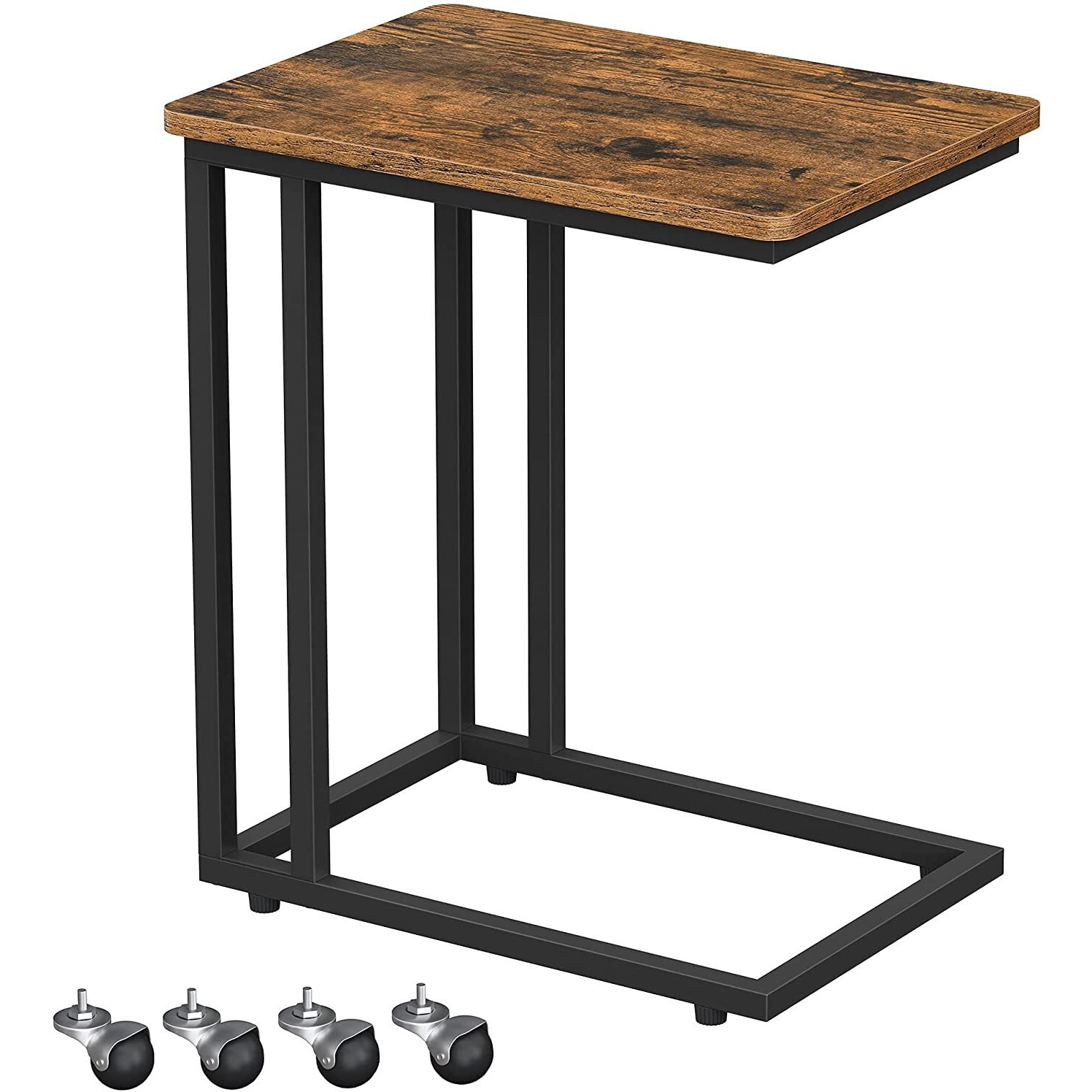 VASAGLE Beistelltisch, Sofatisch mit Rollen, C-Form, mobiler Kaffeetisch, 50 x 35 x 60 cm, Wohnzimmertisch mit Metallgestell, fr Kaffee und Laptop, Industrie-Design, vintagebraun-schwarz LNT50X