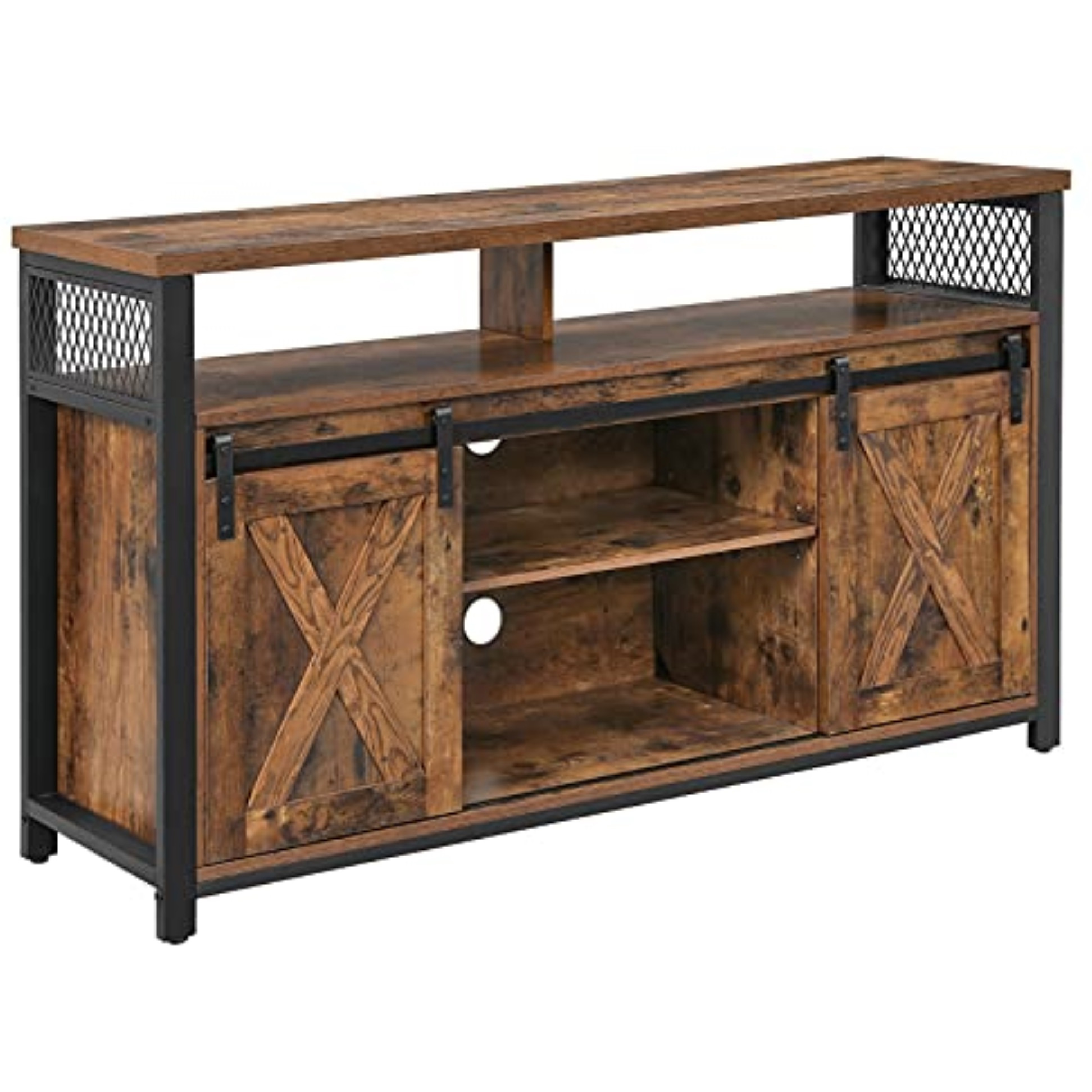VASAGLE TV-Schrank, Fernsehtisch mit 2 Schiebetren, TV-Regal fr Fernseher bis zu 60 Zoll, Fernsehschrank mit verstellbaren Ablagen, Industrie-Design, vintagebraun-schwarz LTV46BX