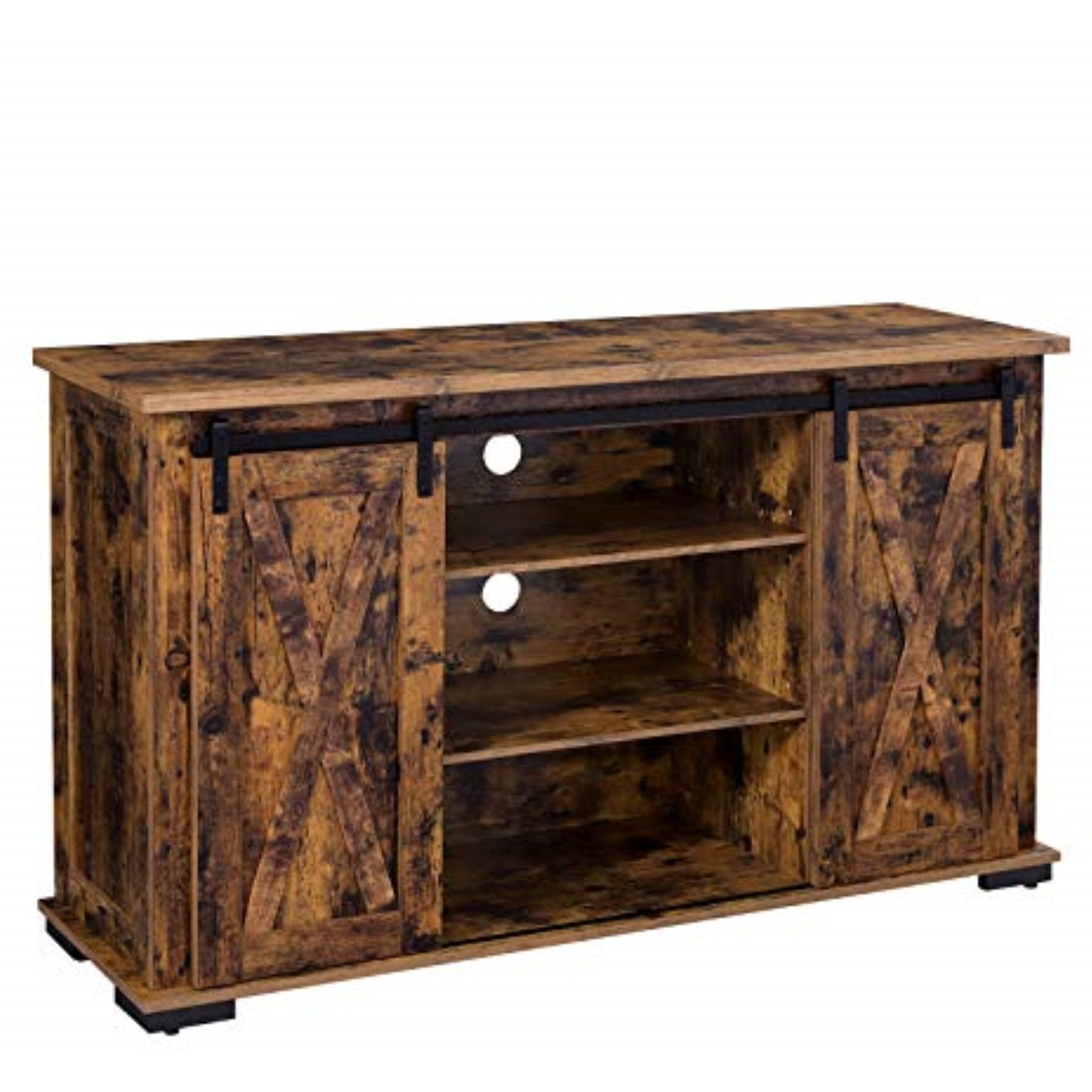 VASAGLE Stand with Storage and Sliding Barn Doors for 60-Inch TVs, Entertainment Center Console, 53.9 x 15.8 x 31.9, Rustic Brown