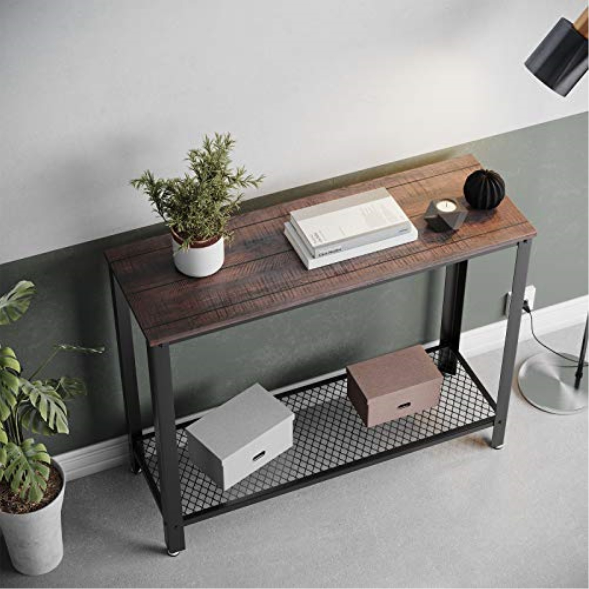 VASAGLE Industrial Console Sofa Table, for Entryway, Living Room, Bedroom, Easy Assembly, Rustic Dark Brown